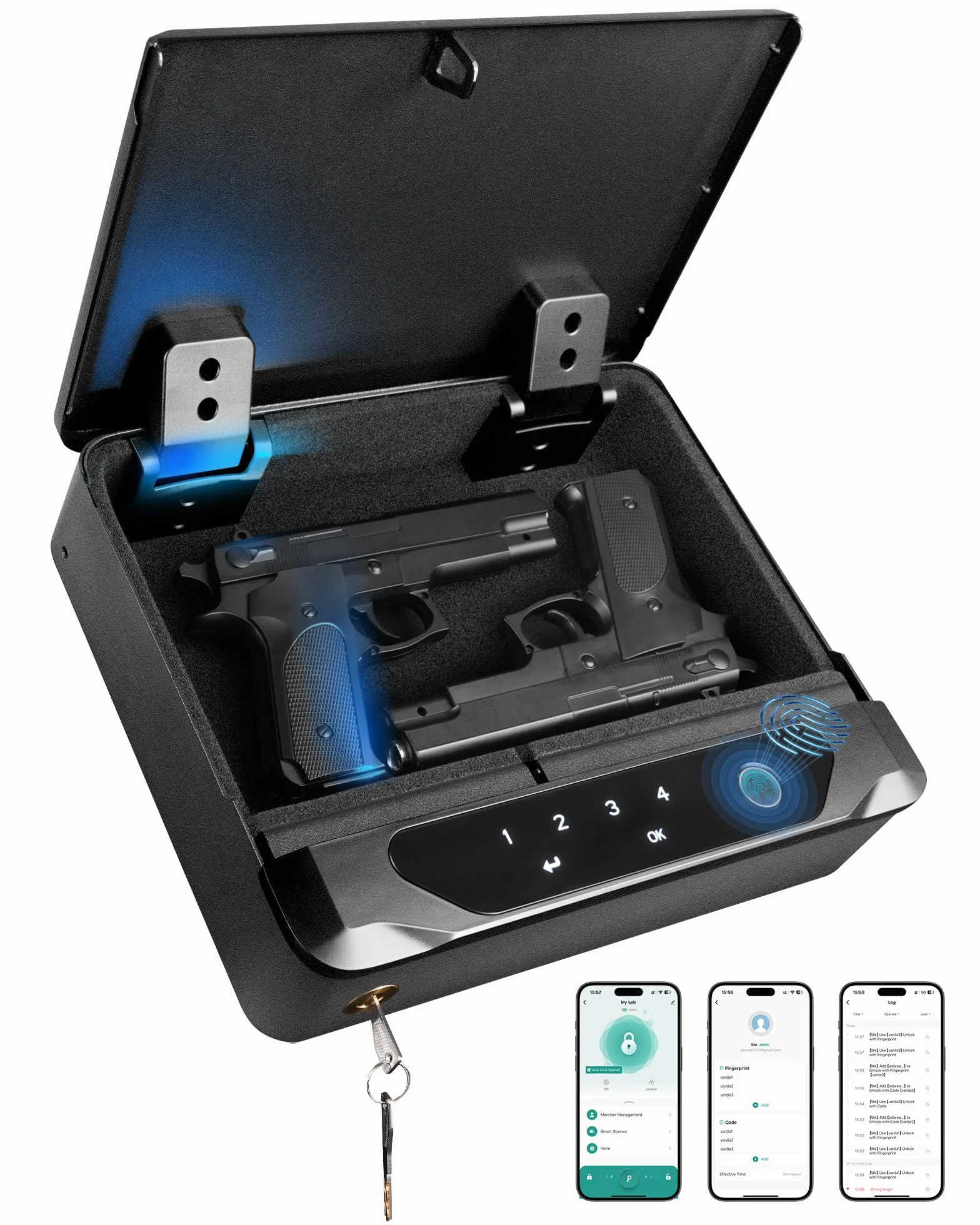 BOOSTEADY Caja fuerte biométrica inteligente para pistolas acceso rápido huella dactilar teclado digital llave app