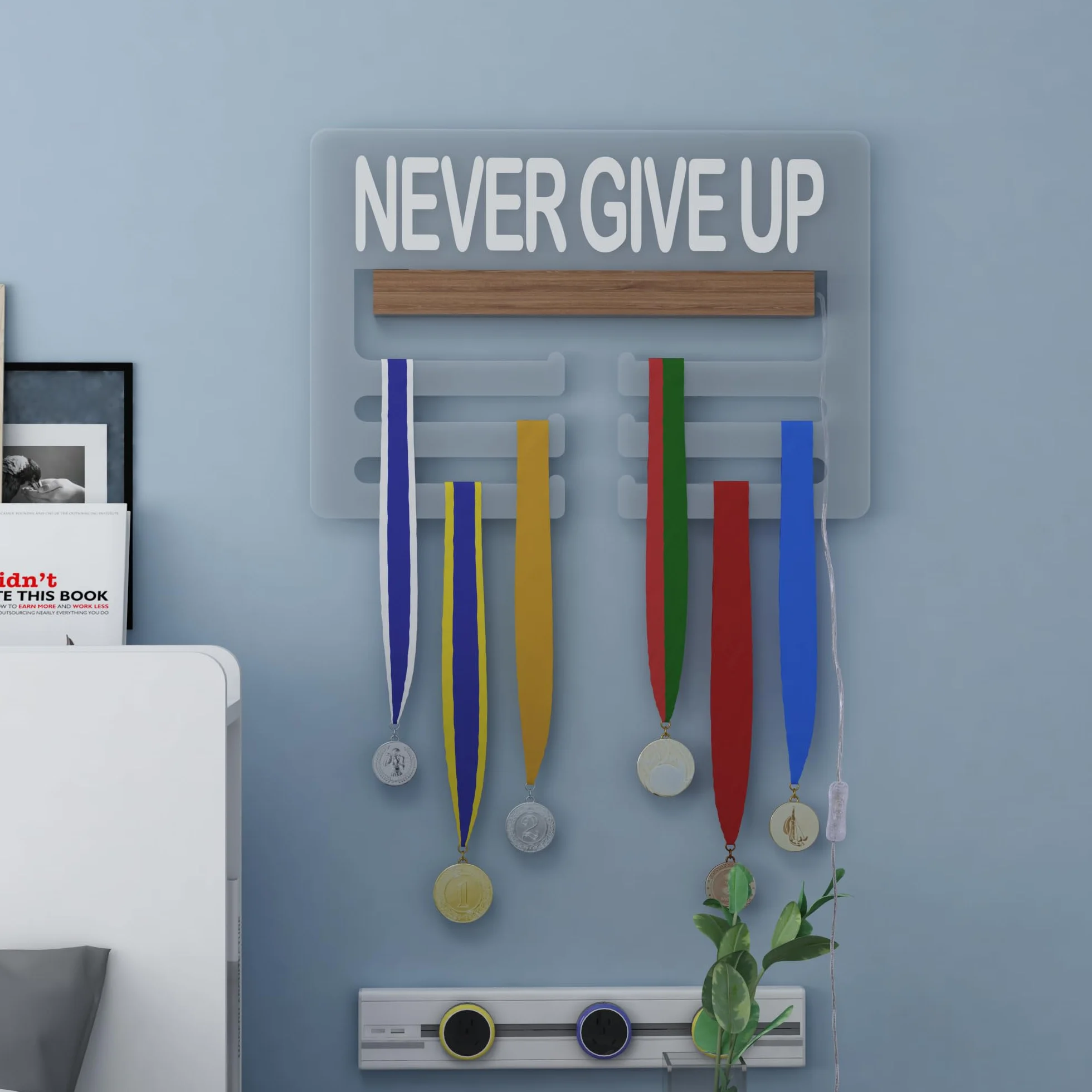 Ammonite Perchero iluminado para medallas soporte de pared estante escalonado para premios