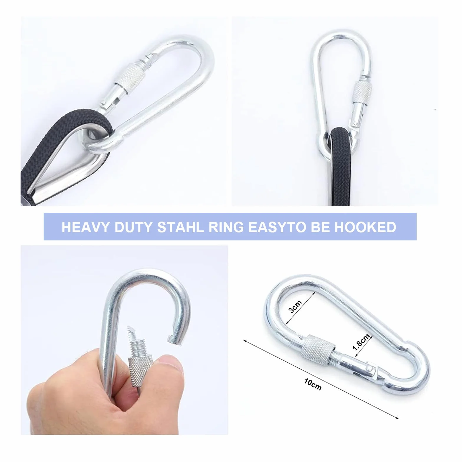 Cuerda de Escalada Estática 8mm 5m con Mosquetones Naranja para Seguridad