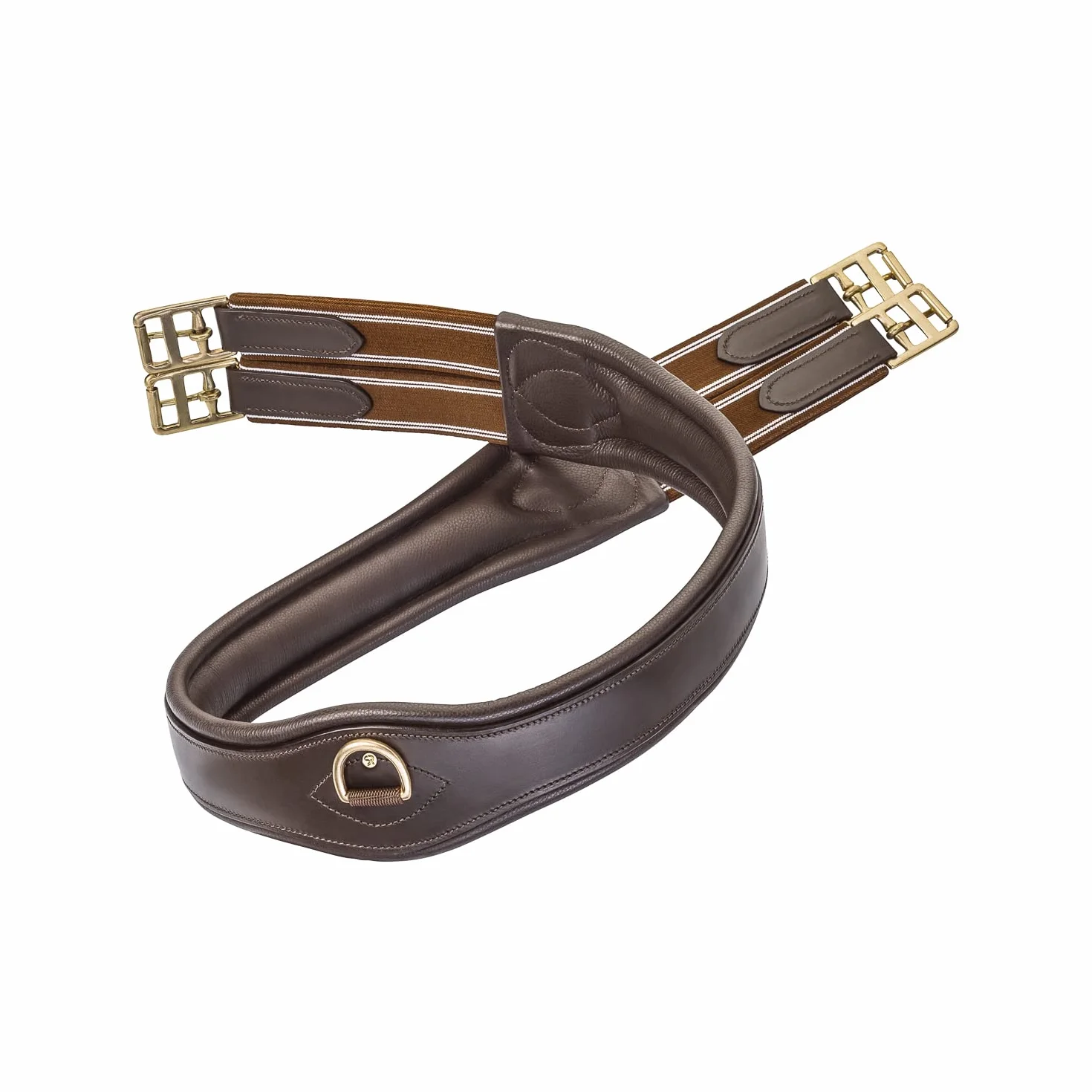 SUNRIDE Cincha para Caballo (Soho) - Cuero Genuino - Acolchado Extra - Anillas en D para Ayudas de Entrenamiento - Hecho a Mano - Inserciones Elásticas - Hebillas de Rodillo (marrón, 140 cm)