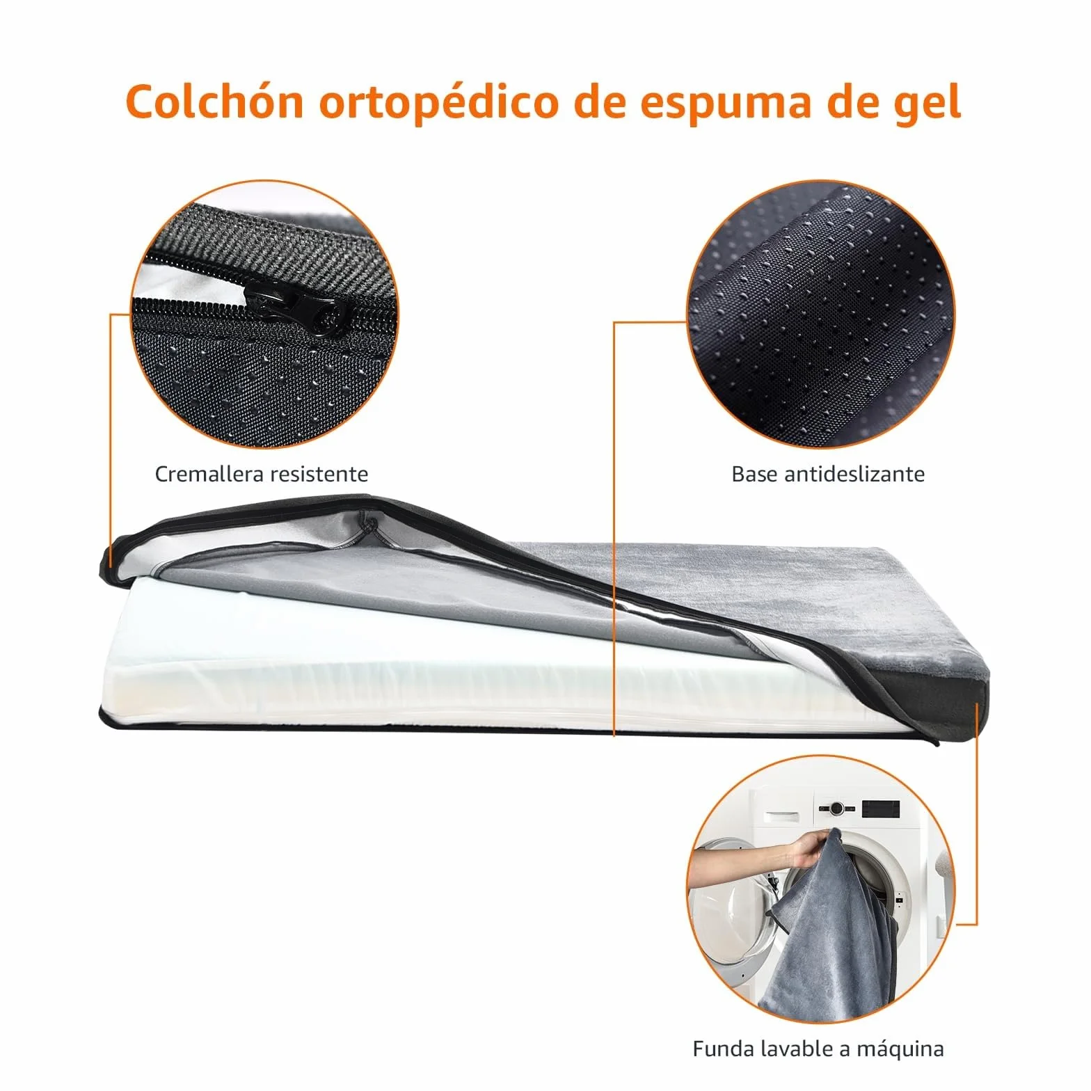 Amazon Basics Colchón grande para perros y mascotas, espuma viscoelástica de gel para soporte, funda extraíble y lavable, gris, 89 x 56 x 8 cm (L x W x H)