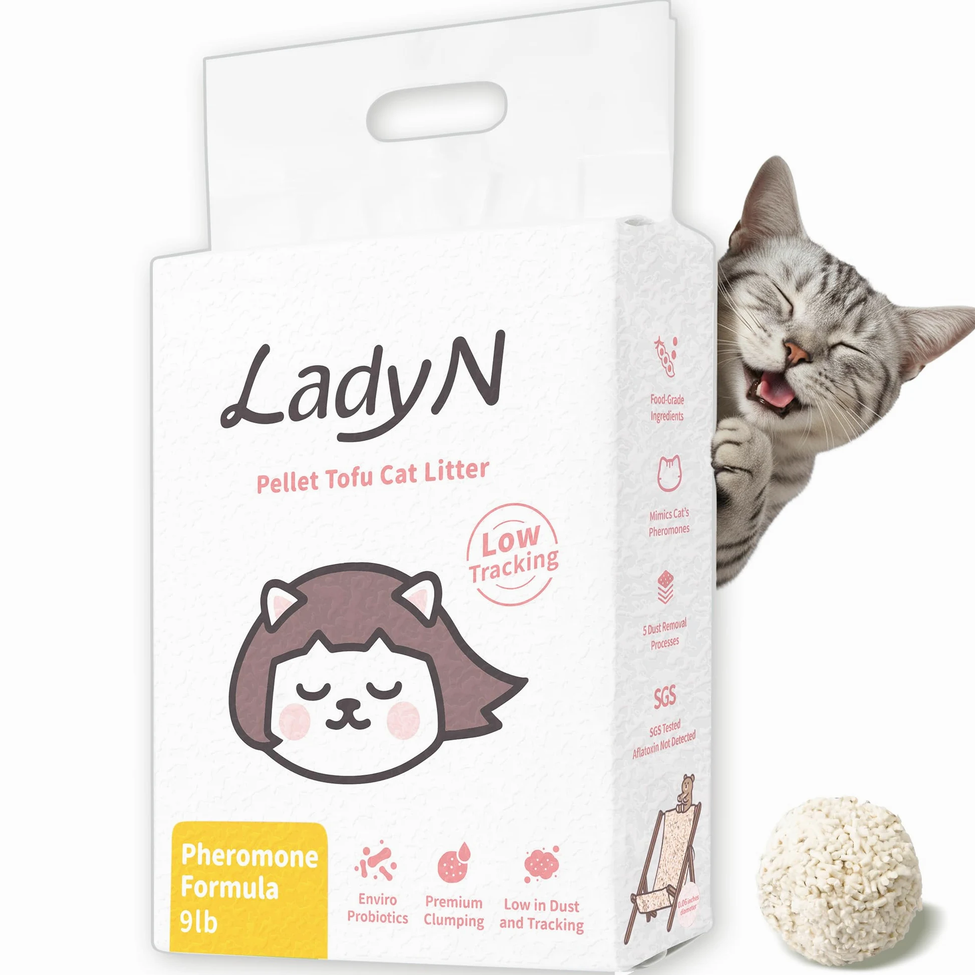 Lady N Cat Attract - Arena de tofu - Fórmula atrayente natural para entrenamiento de cajas de arena, feromonas calmantes para hogares con varios gatos, forma clásica de pellets para caja de arena