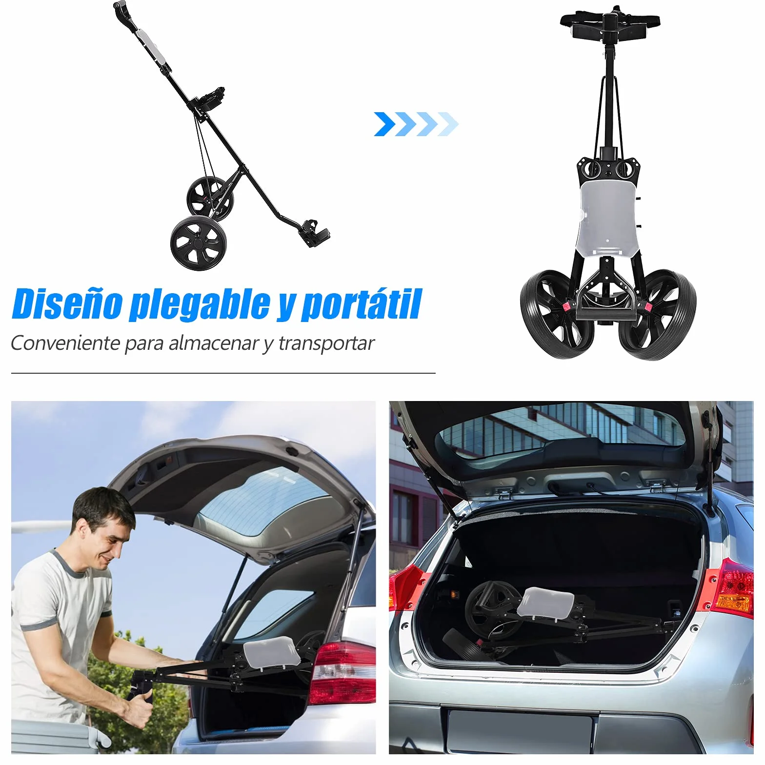 COSTWAY Carrito de Golf Plegable con 2 Ruedas, Estructura de Metal, Negro