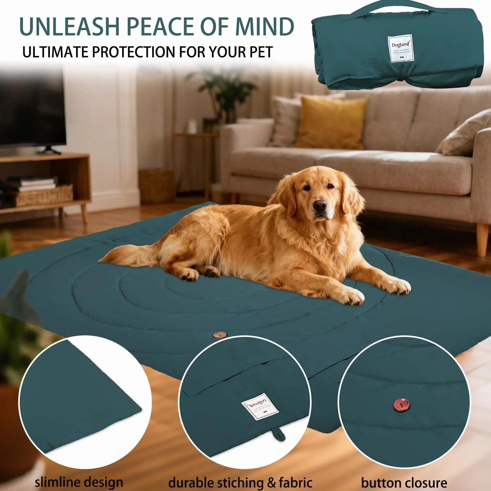 Colchoneta Plegable para Perros, 95 x 65 cm Lavable Impermeable Cama para Perros Grande y Mediana Cojín portátil para Perro y Gatos Manta de Viaje para Mascotas Colchón Multifunción (verde)