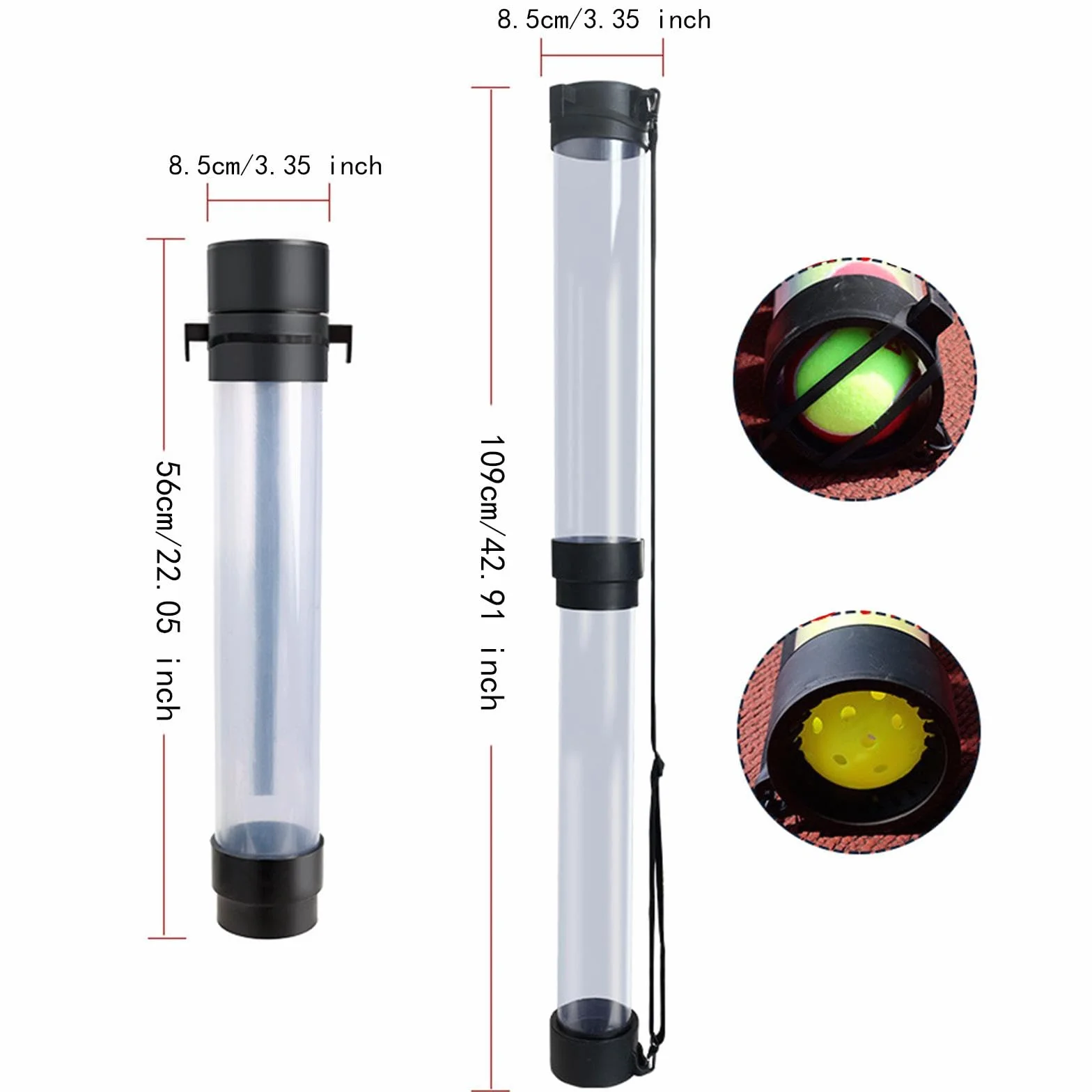LOVIVER Tubo para Recoger Pelotas de Tenis Telescópico Transparente Capacidad 15