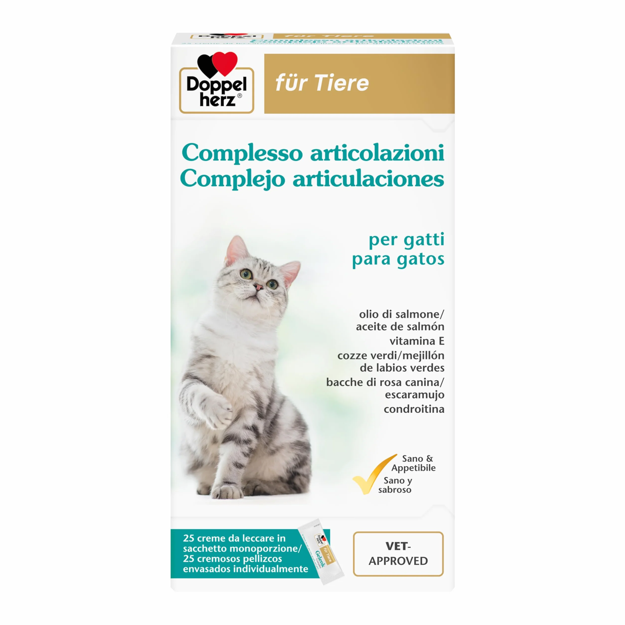Doppelherz Complejo articulaciones para Gatos, Ayuda al metabolismo de Las articulaciones en Caso de osteoartritis, 25 cremosos pellizcos