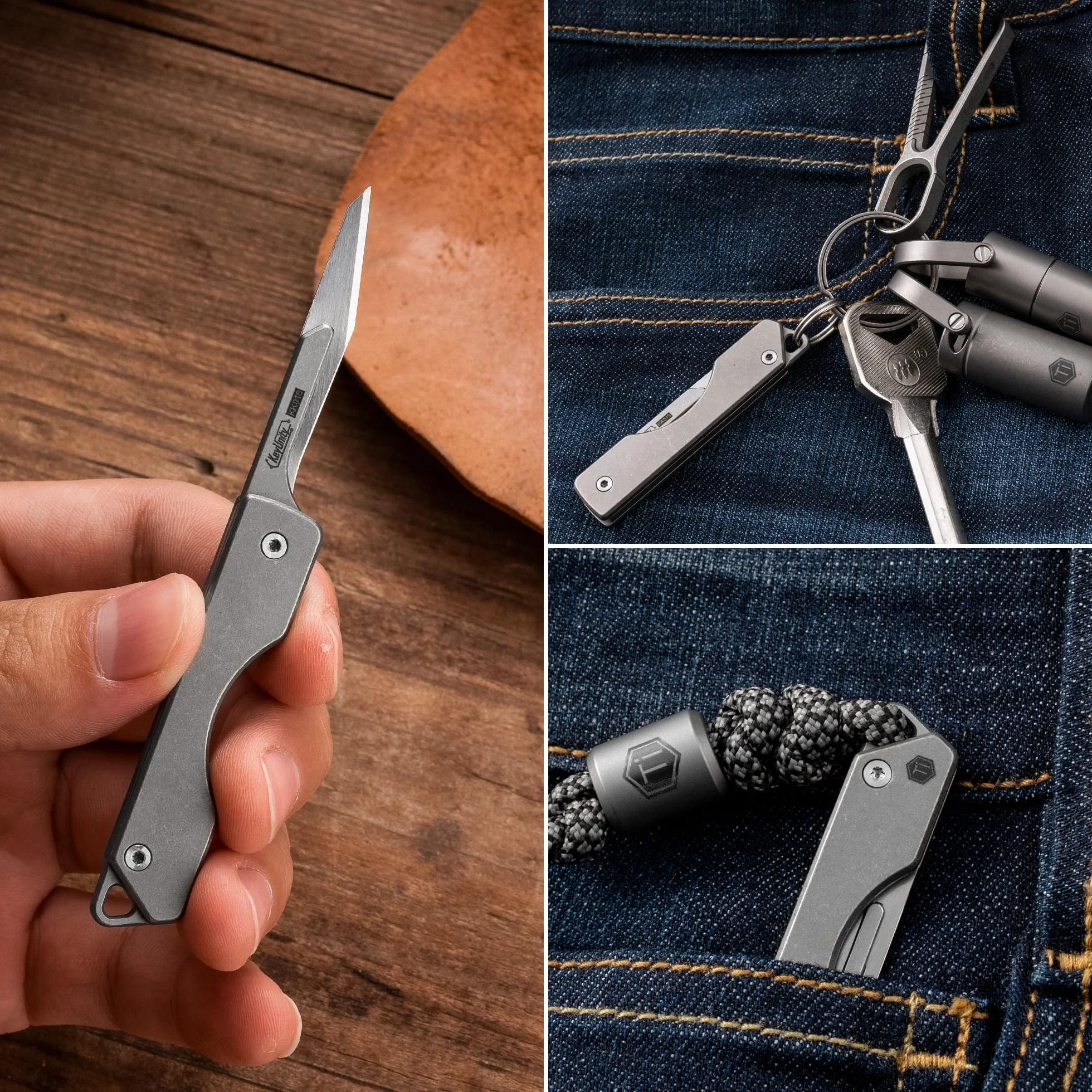 KeyUnity Cuchillo plegable de titanio KK01S EDC con hoja reemplazable