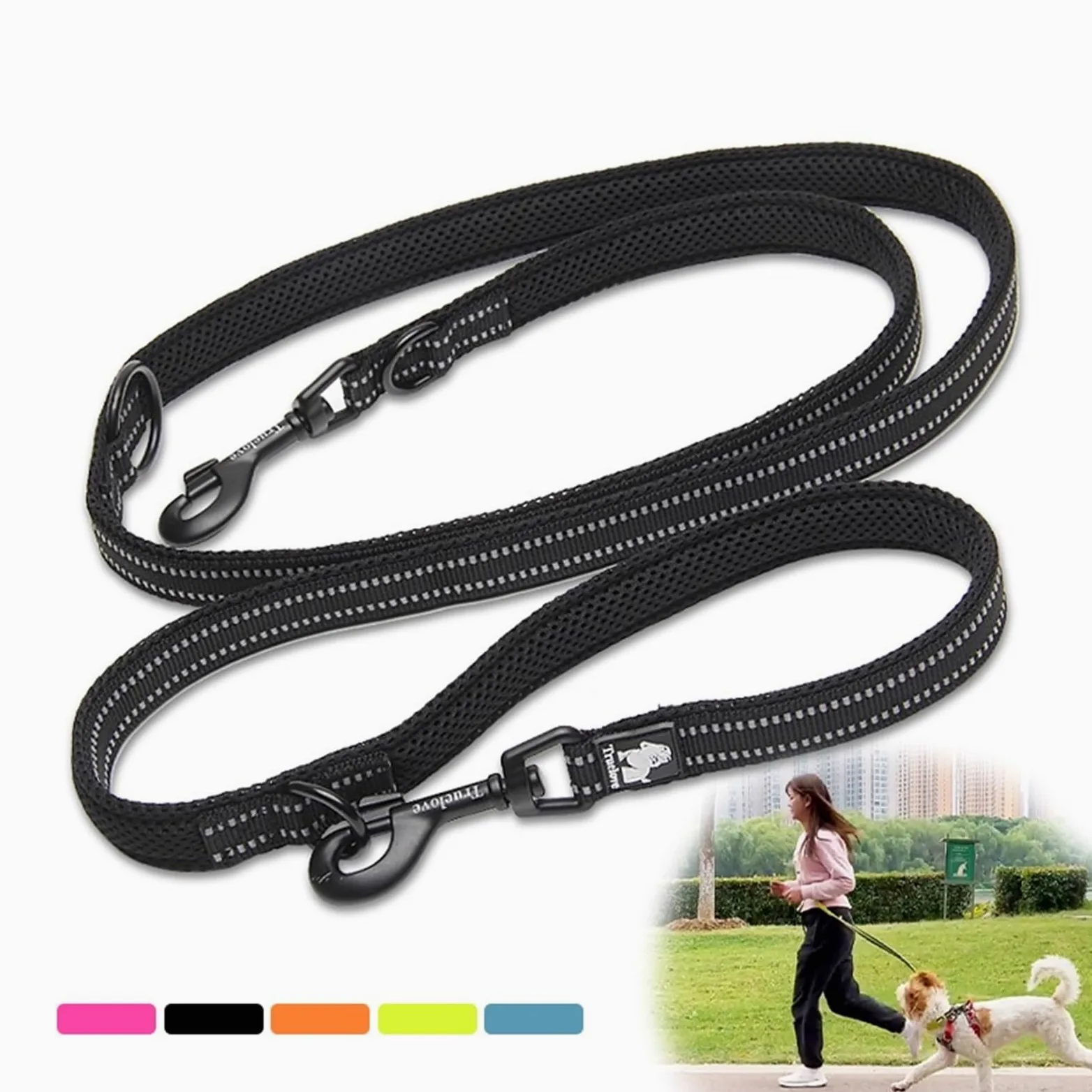 Cinturón de Nailon 7 en 1 for Perros con Manos Libres for pasear, con Doble Gancho, Multifuncional, for Entrenamiento. Correa Perro(Black,L)