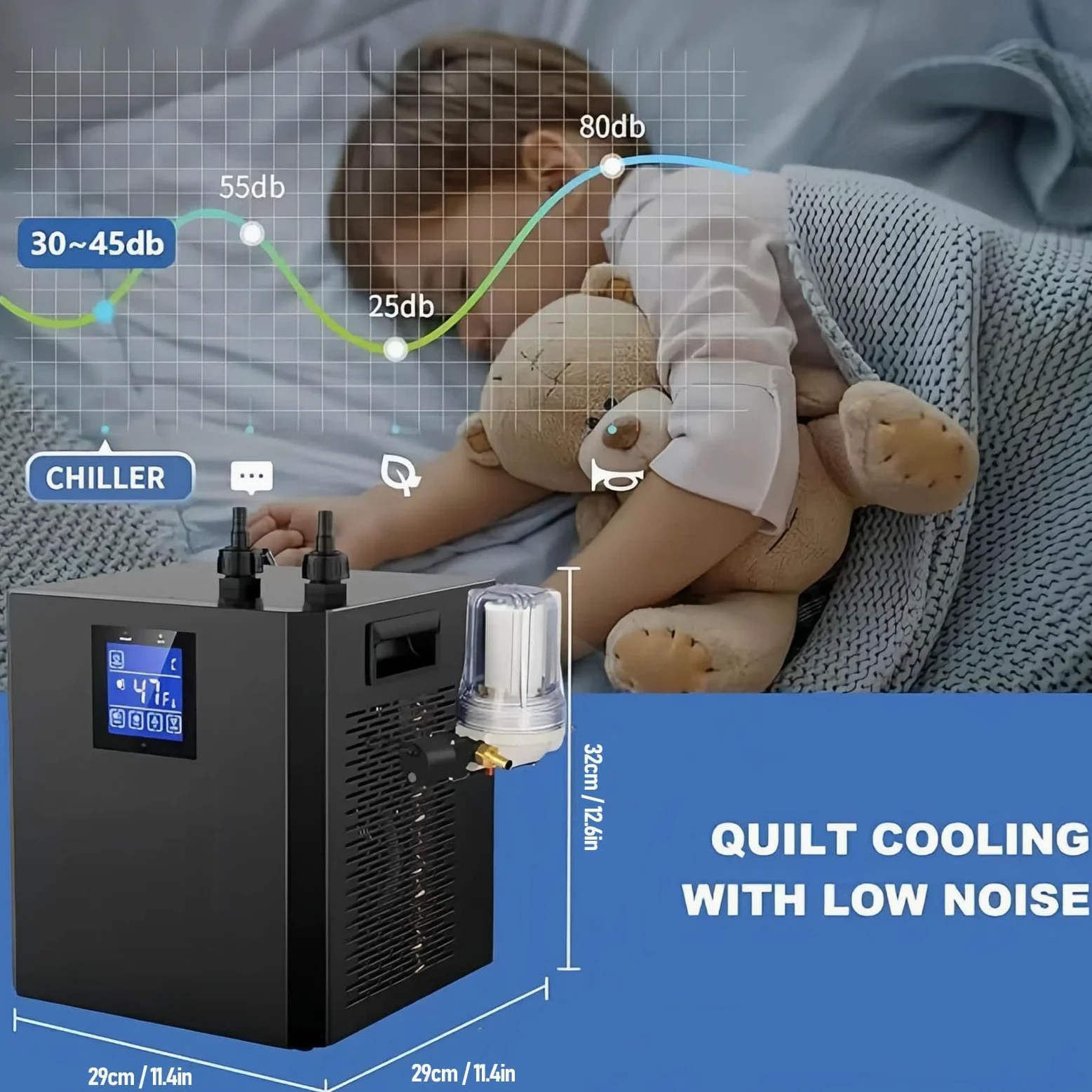 Inframadora de Agua de Bañera de 1/3 Caballos de Fuerza con Control Remoto de Pantalla Táctil LCD, Refrigeración Rápida Temperatura de bajo Ruido Ajustable de Enfriamiento (EU