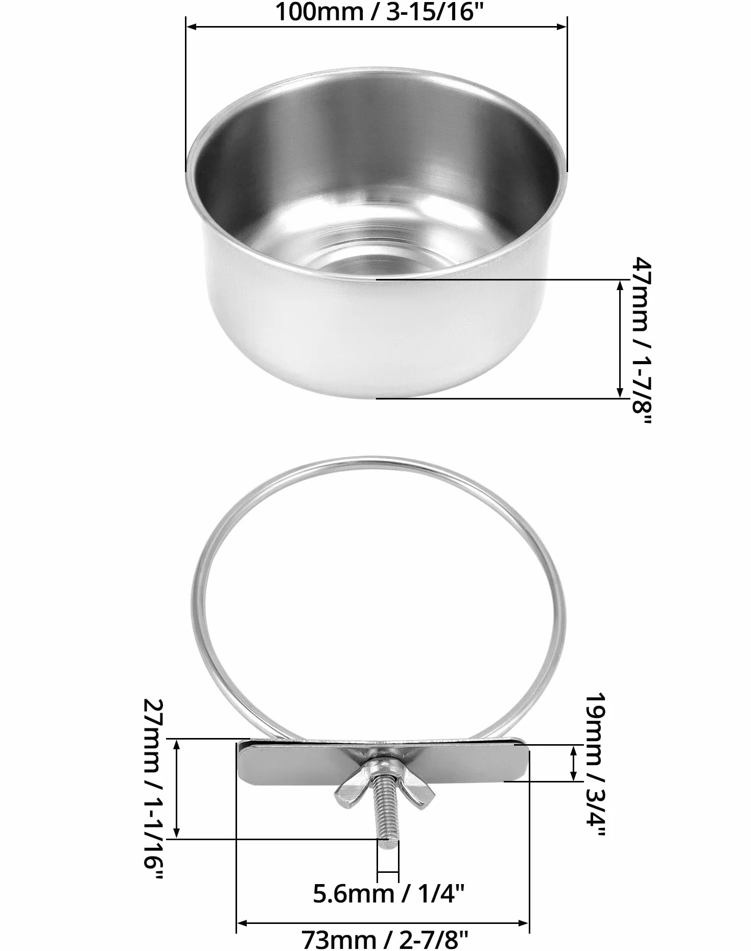 QWORK® Juego de 2 Cuencos Pájaros Jaula, Comedero Pajaros de Acero Inoxidable, Accesorios para Loros y Mascotas Pequeñas (10X4,5 cm)