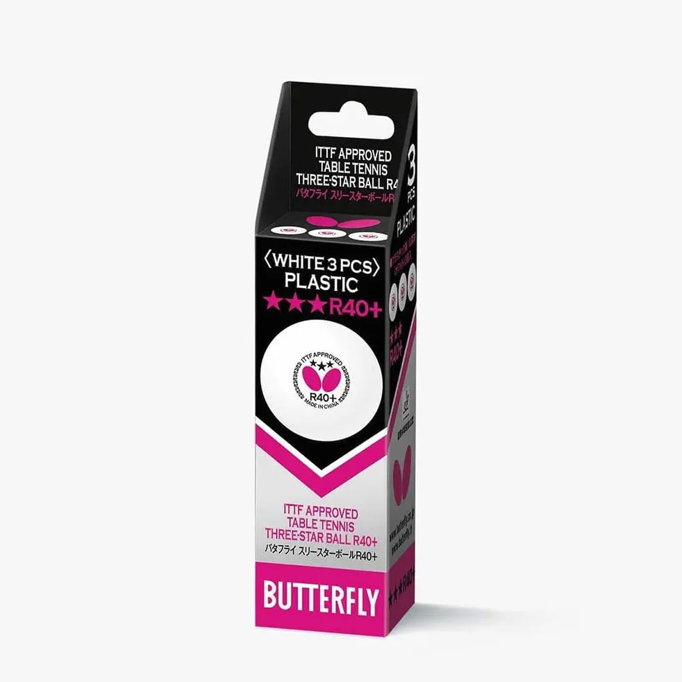 Butterfly 3 Star R40+ Pelotas de Tenis de Mesa Blancas Paquete de 3