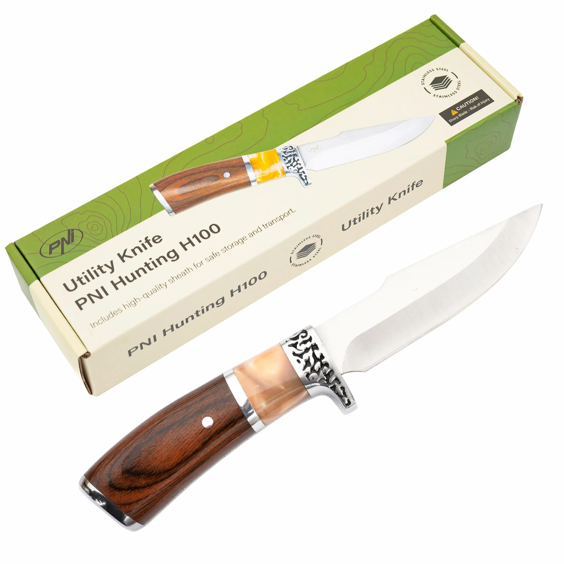 Cuchillo de caza PNI Hunting H100 215 mm con funda