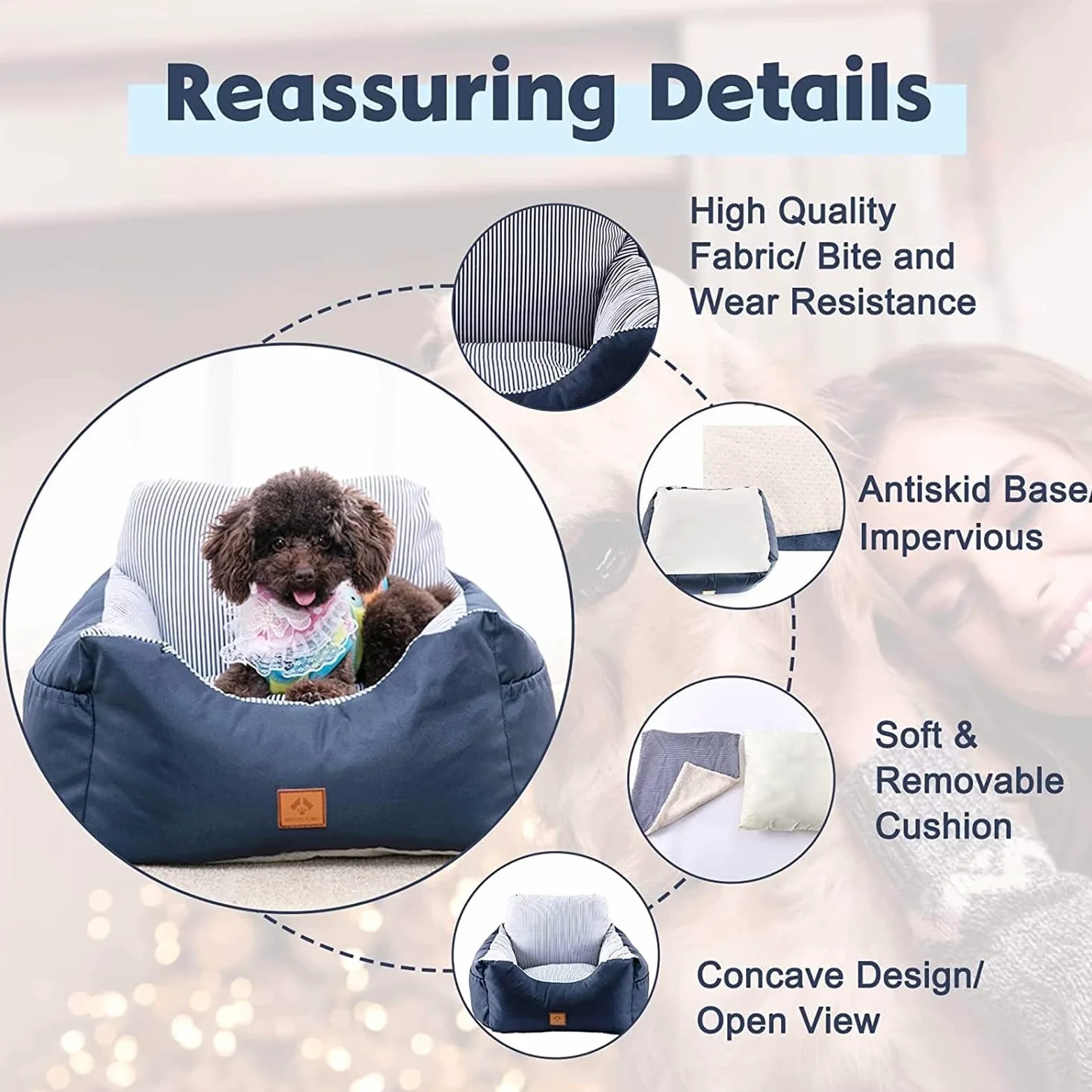 Asiento De Coche para Perros, Asiento Elevador para Mascotas con Cama para Cachorros Y Gatitos, Cama para Mascotas para Interior con Bolsa De Almacenamiento, Correa De Arnés