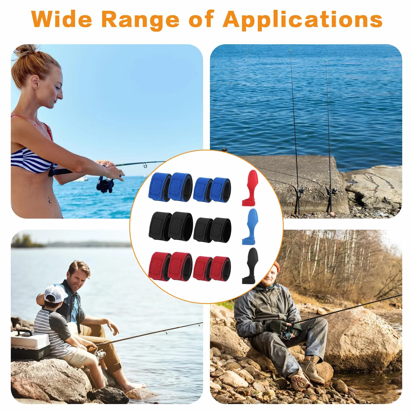 Correas Elásticas para Cañas de Pesca – Cinturón Ajustable con Velcro para Spinning, Surfcasting, Pesca en Mar y Río