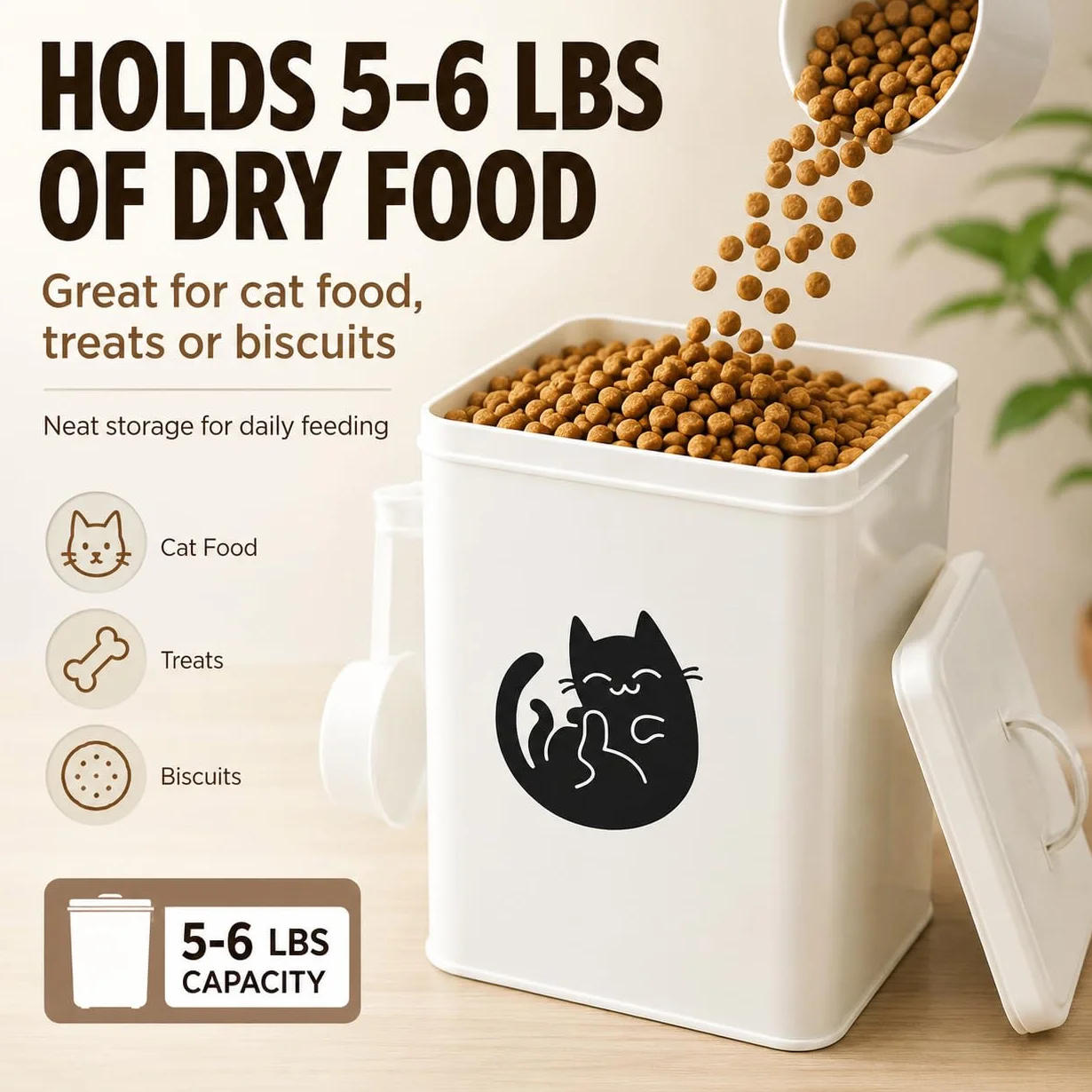 Contenedor de Almacenamiento de Alimentos para Perros de 6 Litros, Contenedor de Comida para Gatos de Metal con Taza Medidora, Latas de Comida para Gatos Cubre Tapas Y Cucharas, Juguetes para(#1)