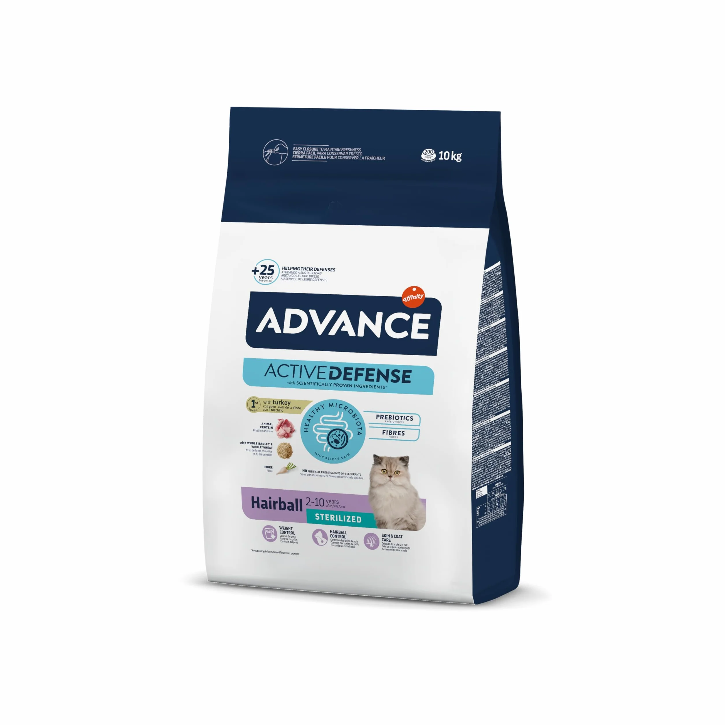 Advance Cat Hairball Sterilized, Pienso para Gatos Adultos Esterilizados para prevenir la formación de Bolas de Pelo con Pavo, 10kg