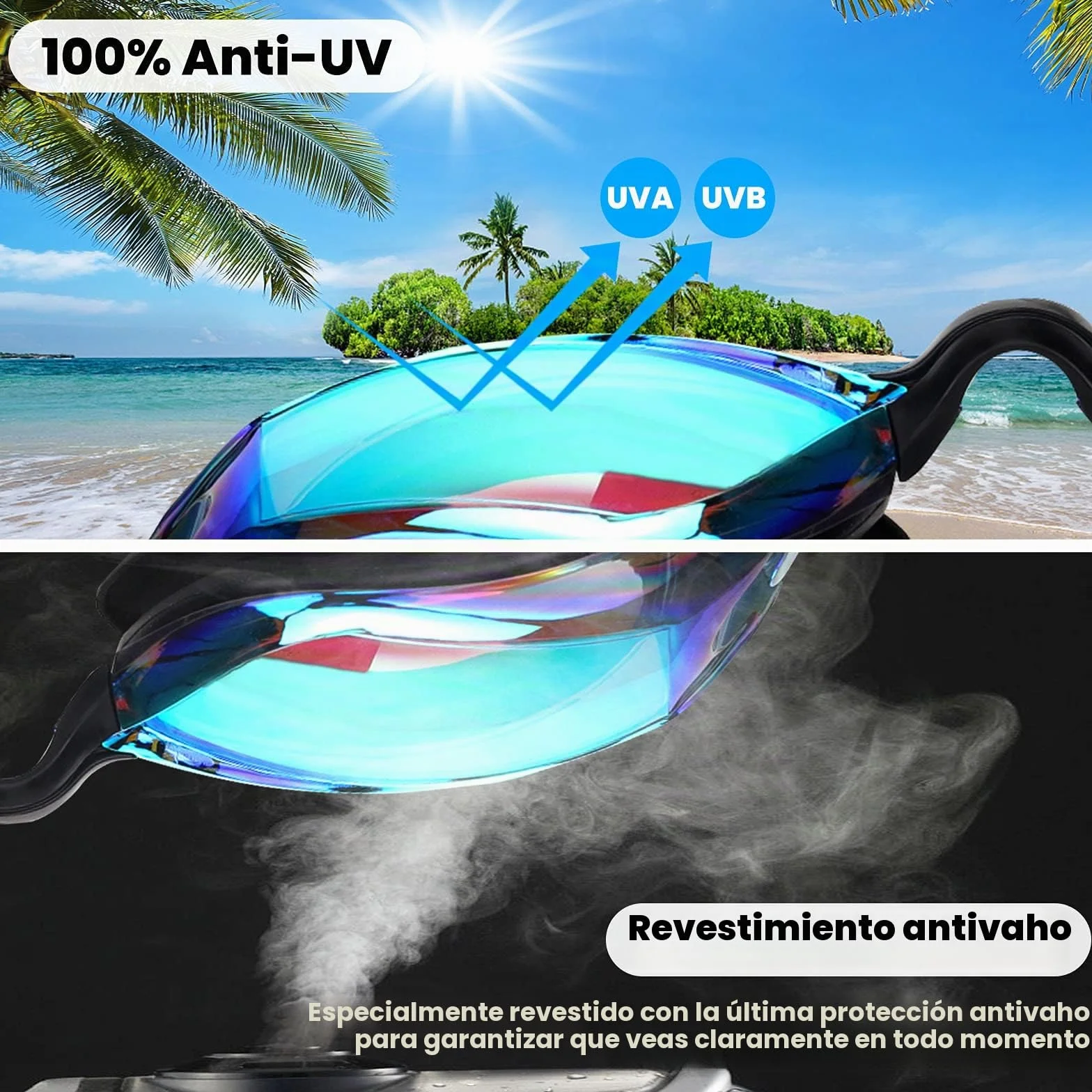 Gafas de Natación Unisex Adultos UV Protegido Espejo Gran Angular 180° Antivaho Buceo con Estuche