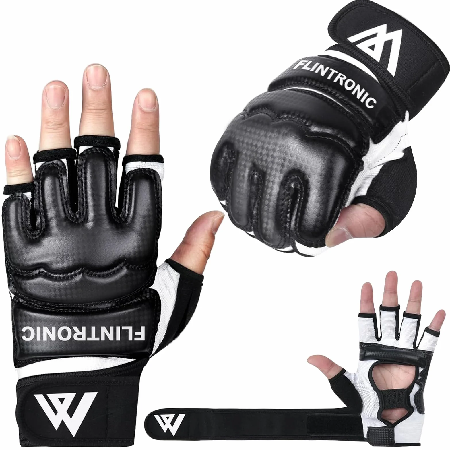 Flintronic Guantes MMA Entrenamiento Cuero Grappling Ventilada Palma para Muay Thai Kick Boxing