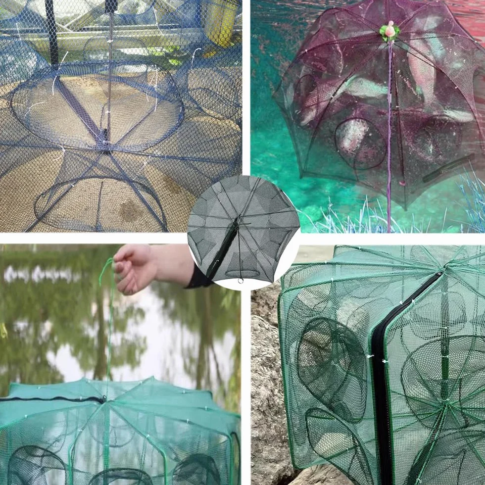 Red de Pesca Plegable de 6 Agujeros para Peces, Gambas y Cangrejos