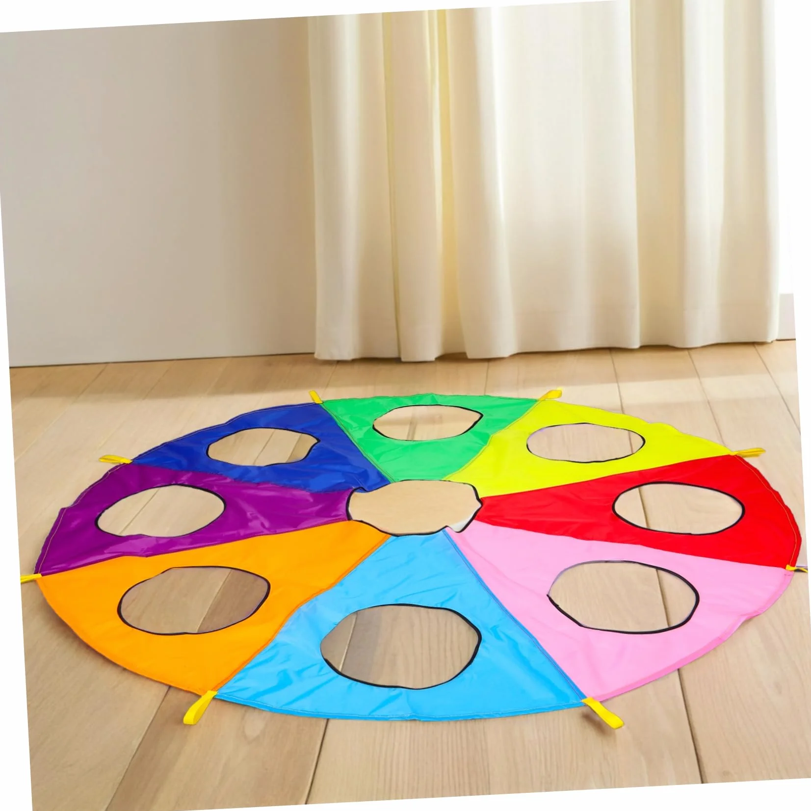 TOYANDONA Paracaídas Arcoíris con 9 Hoyos, Juego Cooperativo, Material Seguro Plegable para Niños Jardín de Infantes Actividades al Aire Libre