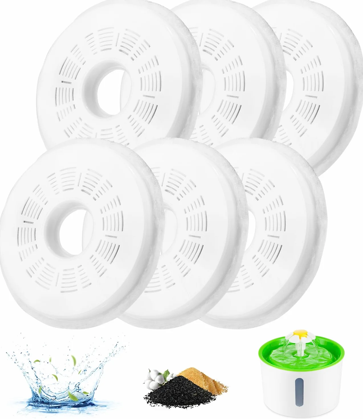 6 Piezas Filtros Fuente Gatos,Filtros Bebedero Gatos Fuente,Filtros de Repuesto de Fuente de Agua para 3L Fuentes de Flores,Fuente para Gatos con Resina y Carbón Activo para perros y gatos