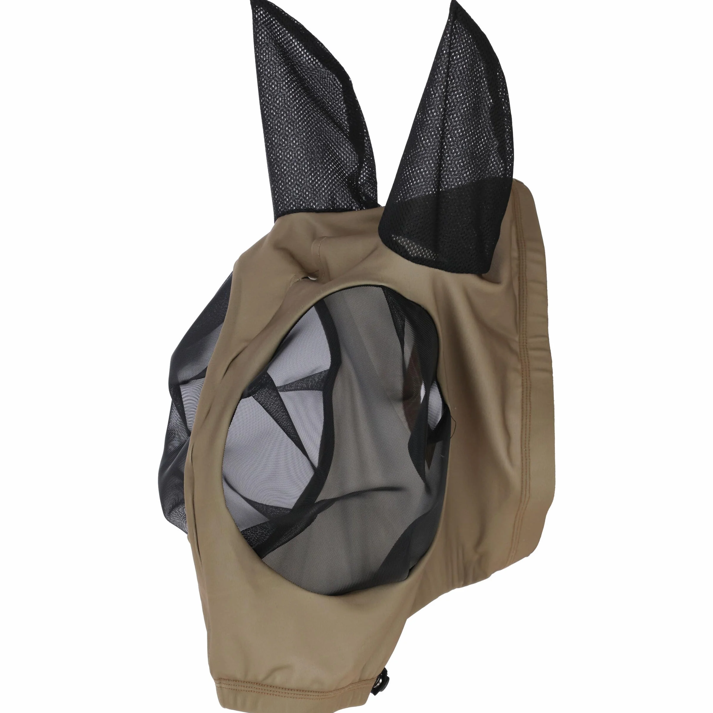 COVALLIERO FinoStrech FS26 - Máscara antimoscas con cremallera para caballo, elástica y ligera, protección para los ojos y la cabeza (nogal, mazorca)