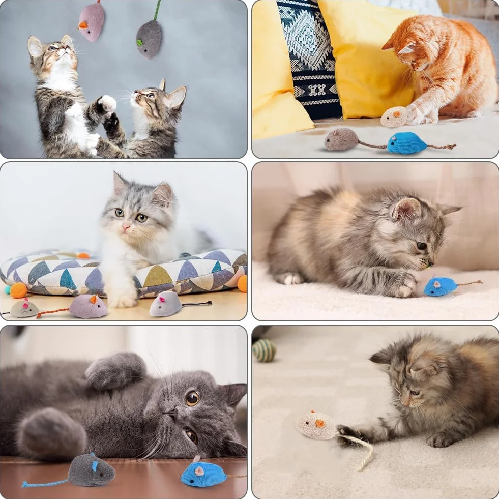 Catnip Mouse Toys, 24PCS Juguetes de Hierba Gatera para Gatos, Mini Juguete de Peluche para Masticar Hierba Gatera, Juguete para Patear, Jugar e Interactuar en Interiores (Multicolor)