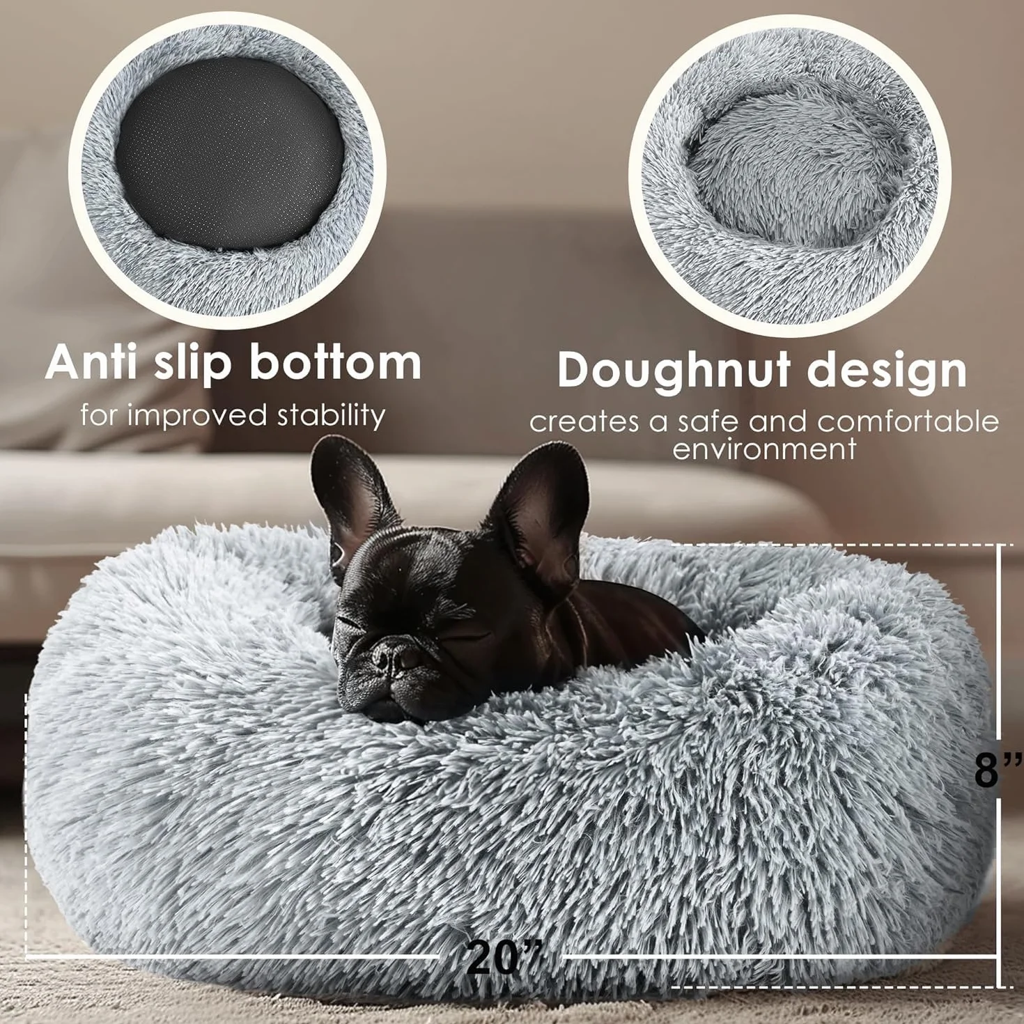 Cama Perro Pequeño 50X50cm Antiestres .Cama Redonda Perro Cama para Perros Pequeños. Cama Gato Invierno Lavable.