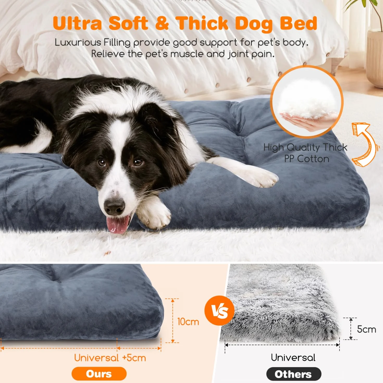 Nobleza Cama Perro Grande, Cama Perro Lavable, Suave y Esponjoso, Antideslizante, Gris Oscuro, 110x73cm