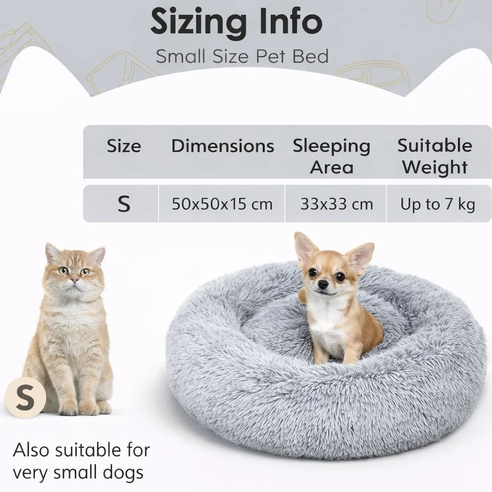Cama Perro Pequeño 50X50cm Antiestres .Cama Redonda Perro Cama para Perros Pequeños. Cama Gato Invierno Lavable.