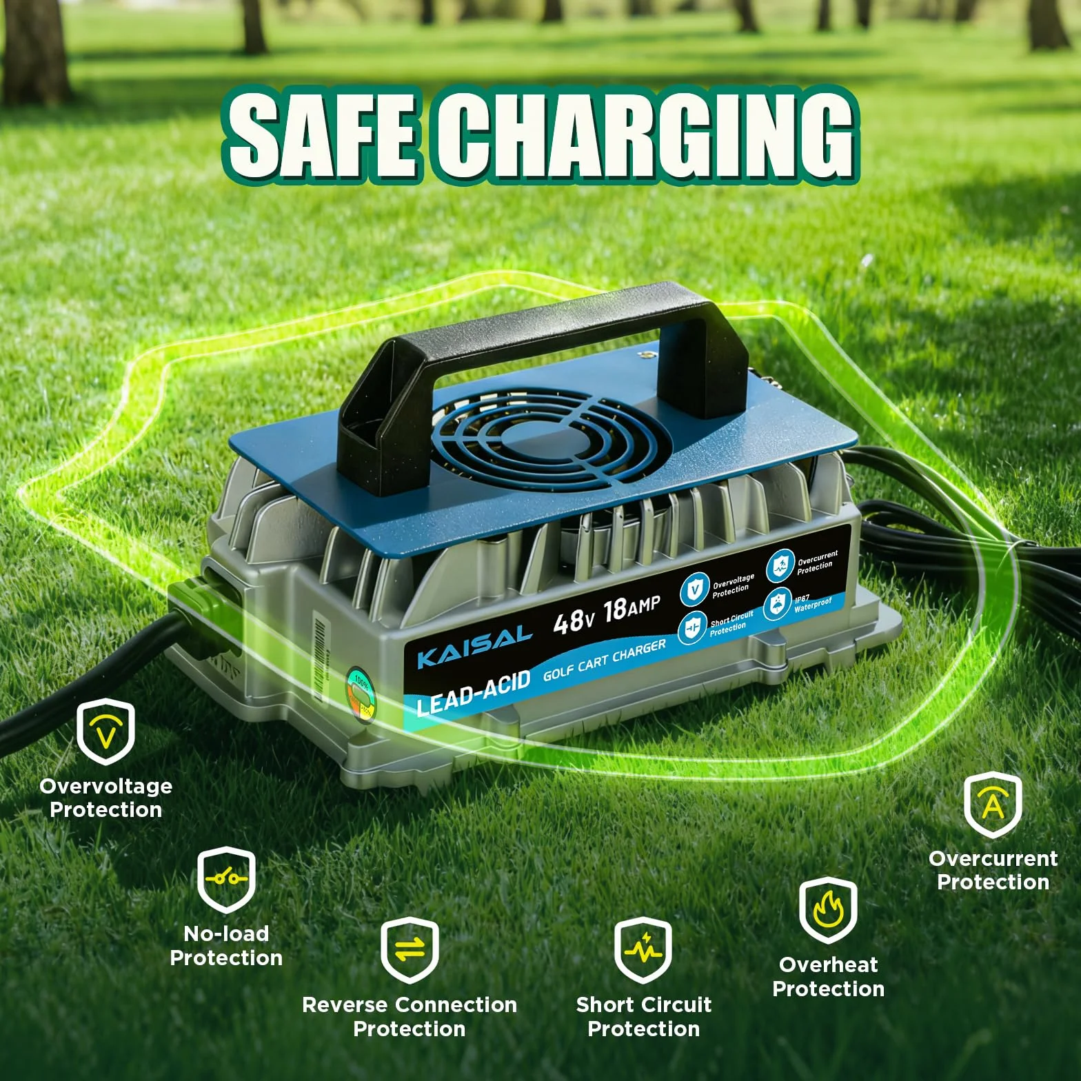 KAISAL 48V 18A Cargador para Carritos de Golf, Cargador de Baterías IP67 Impermeable