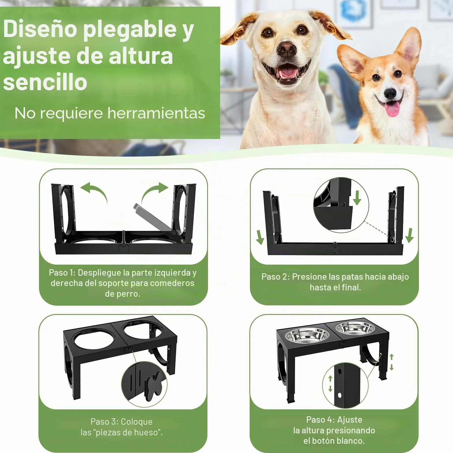 X XBEN Comedero Perro Elevado, Comedero Elevado de 5 Alturas Ajustables, 2X1,5L Comedero y Bebedero Perro, Comederos Elevados para Perros Pequeños, Medianos y Grandes, Plegable y Antideslizante
