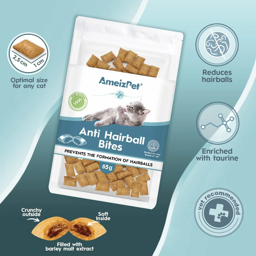 Ameizpet Malta para Gatos Bolas De Pelo, Golosinas Antibolas para Gatos con Taurina Y Extracto Malta - Antibolas de Pelo, Ideal para Gato Interior, 65 g (2.3 oz)