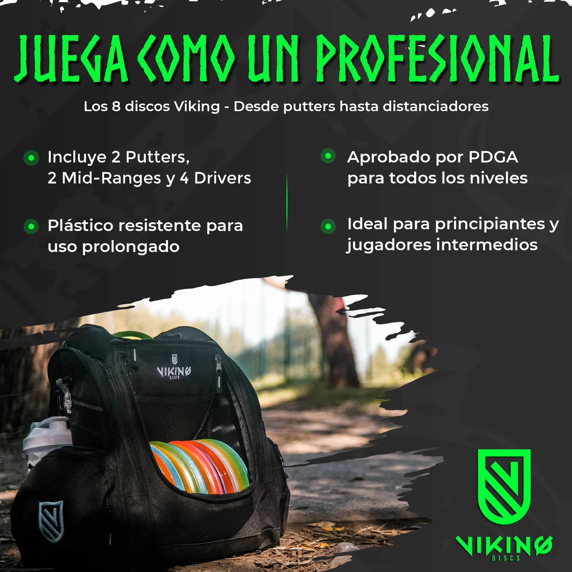 Viking Discs Ground Disc Golf Set – 8 Discos PDGA para Adultos y Niños – Putter, Controlador