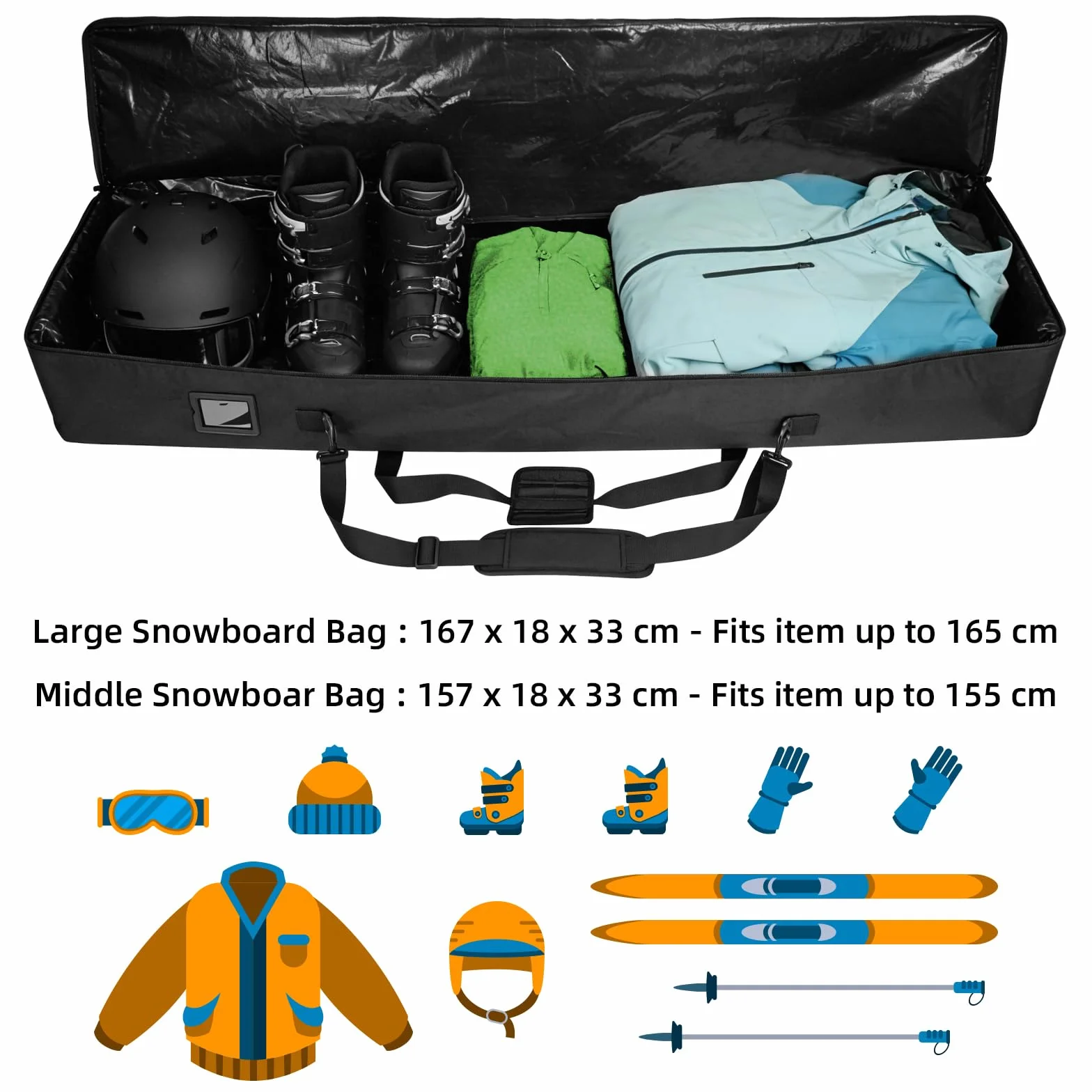 AUMTISC Bolsa de viaje para snowboard impermeable 155 cm azul