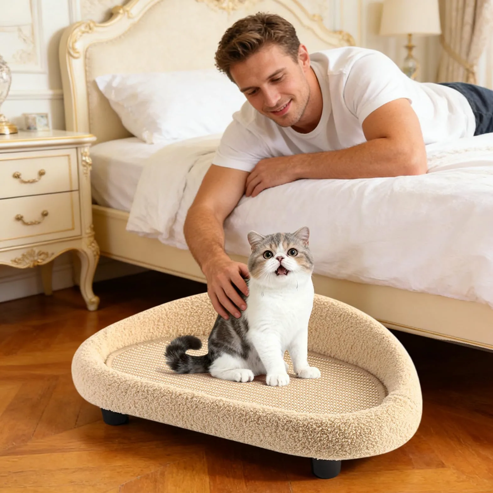 Cama con Rascador para Gatos Cama Estilo Lounge Tamaño Grande de Sisal | Superficie de Sisal para Rascar para Salón, Dormitorio, Apartamento, Patio, Esquina del Hogar