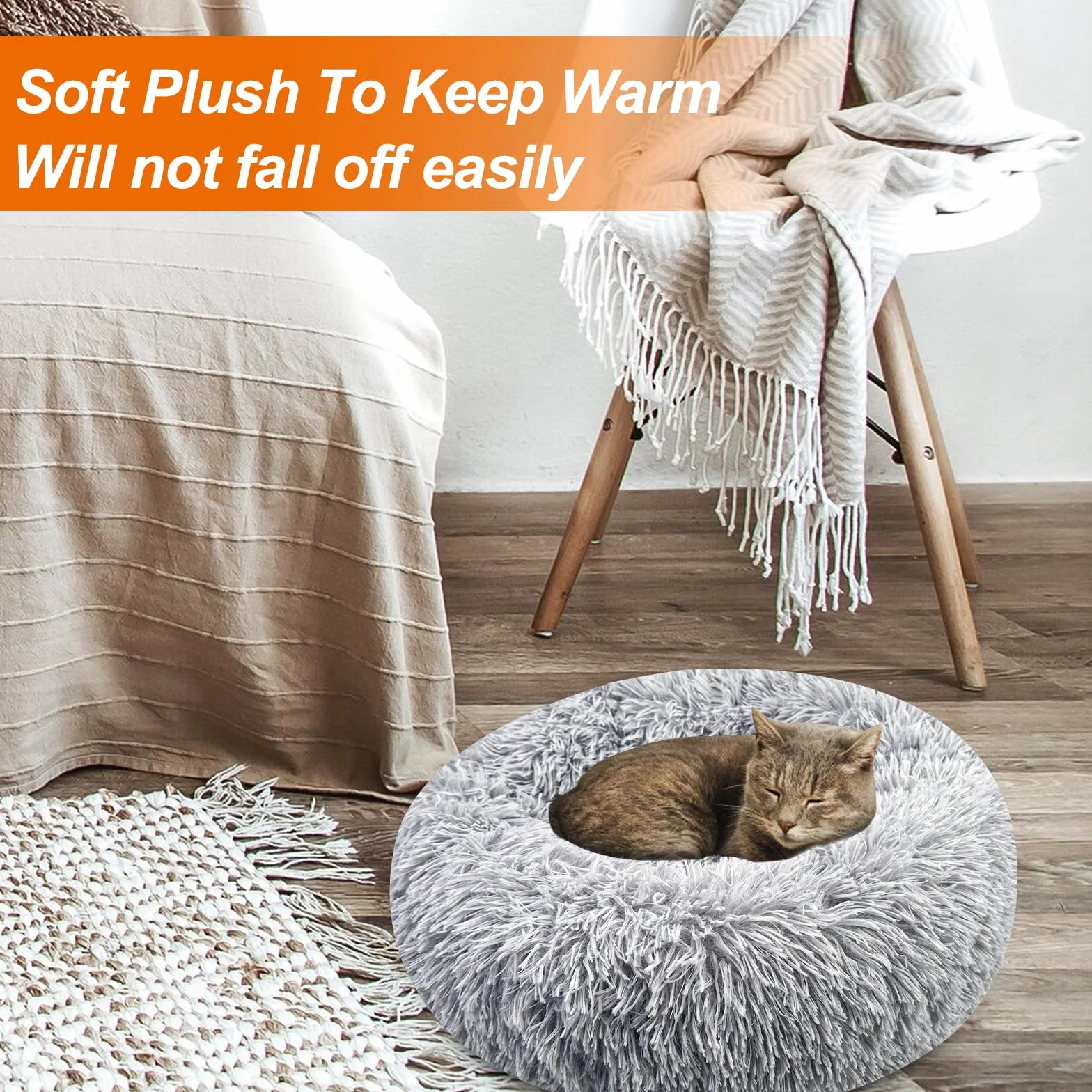 Brevanza Cama Perro CóModo Y CáLida, Felpa Camas para Gatos Invierno, Cojin Redonda Perro Antideslizante, Cojines Suave Lavable, para Gato Y Perros Medianos PequeñOs, (Diameter:50cm, Gris)