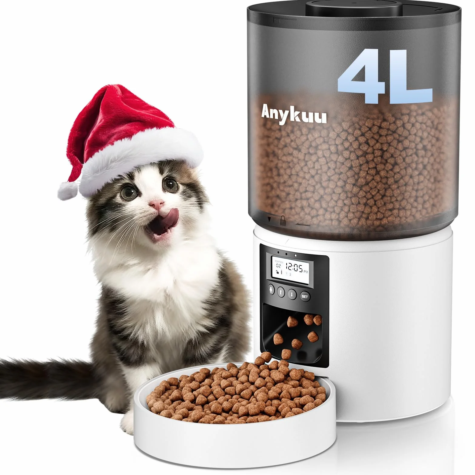 Anykuu 4L Comedero Gato Automatico Dispensador 1-6 Comidas al DíaComida Gatos y Perros con función de grabación de 10s, USB, Blanco para Pequeño/Mediano Mascota