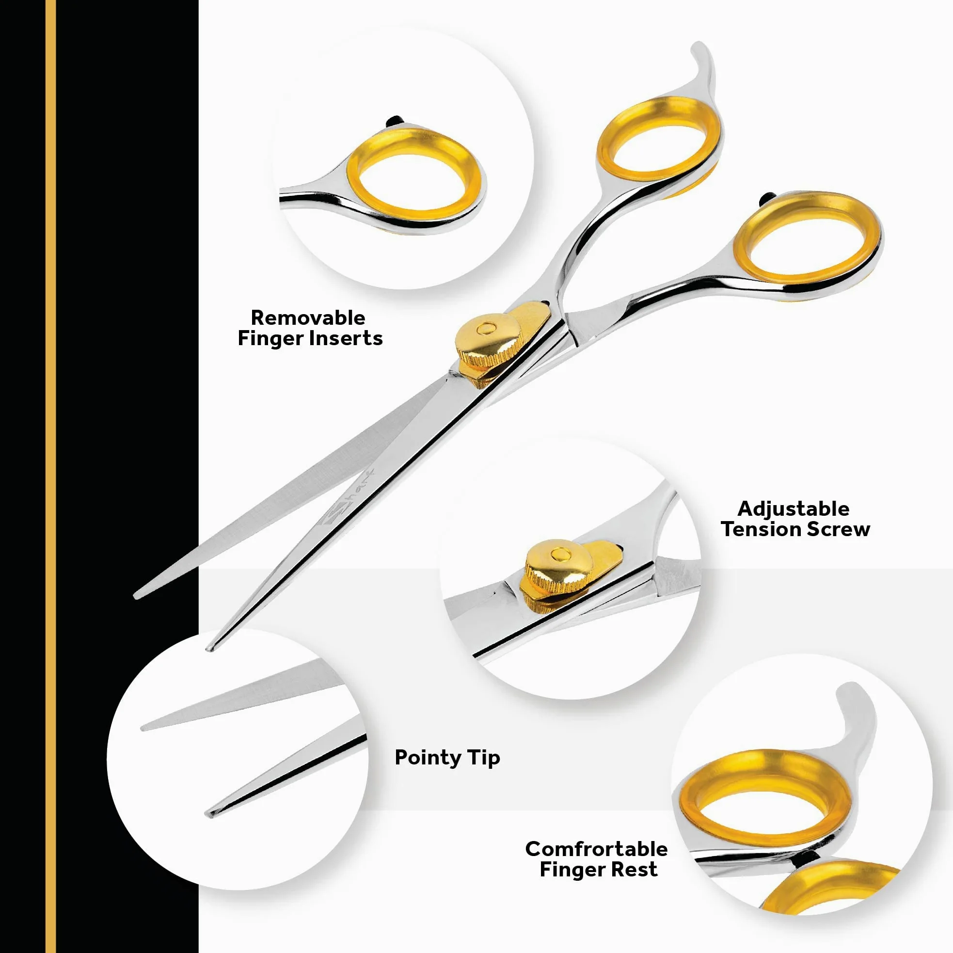 SHARF Gold Touch Tijeras de Peluquería Mascotas Cuchillas Rectas Acero Inoxidable 19 cm