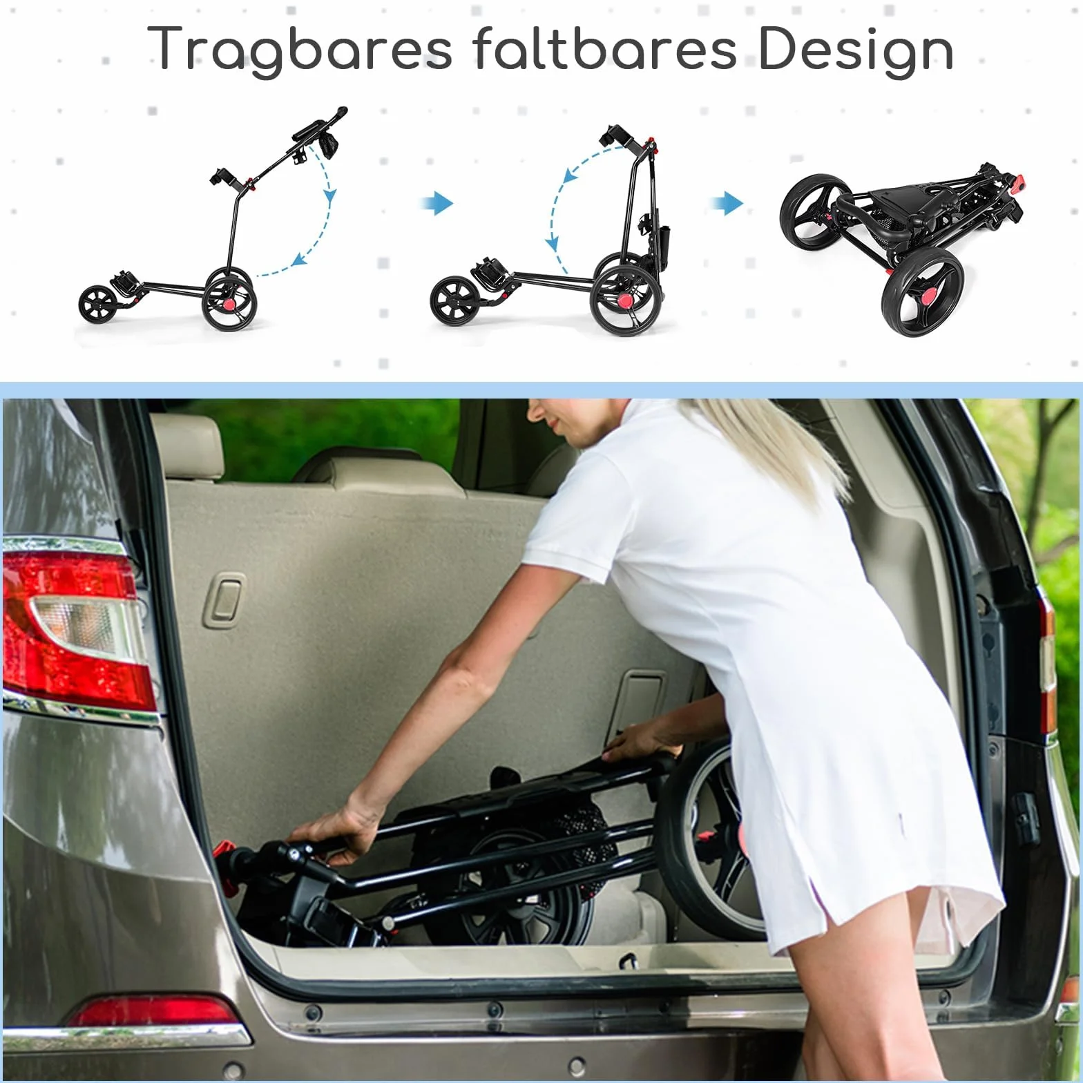 FANTASK Carro de Golf para Adultos, Negro, 91,5 x 60 x 129,5 cm
