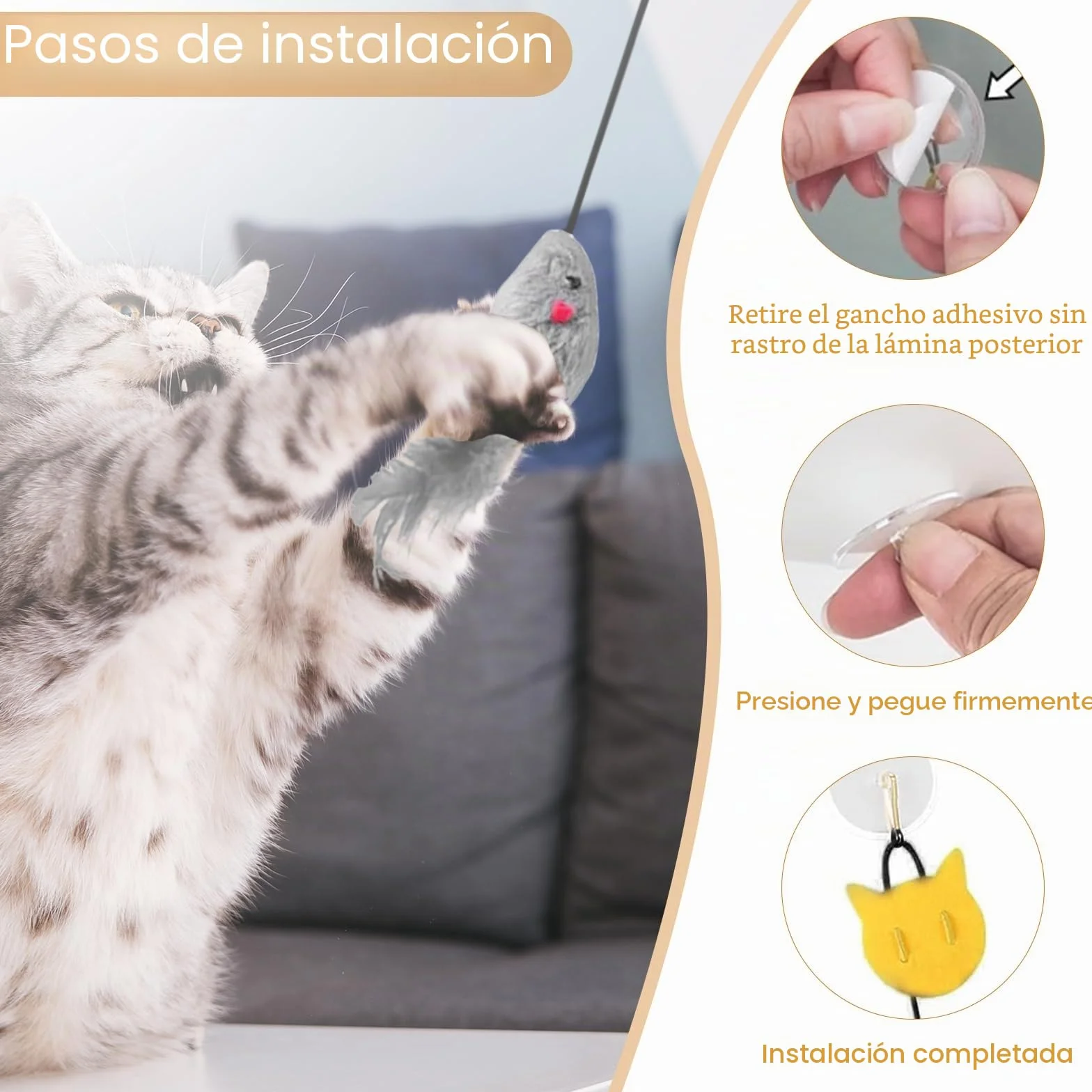 Juguete para Gatos Autoocupado, Juguete Colgante para Puerta, Ratones Grises, Juguete de Peluche Realista que Chisporrotea, Juguete Interactivo para Gatos en Forma de Ratón con Cola de
