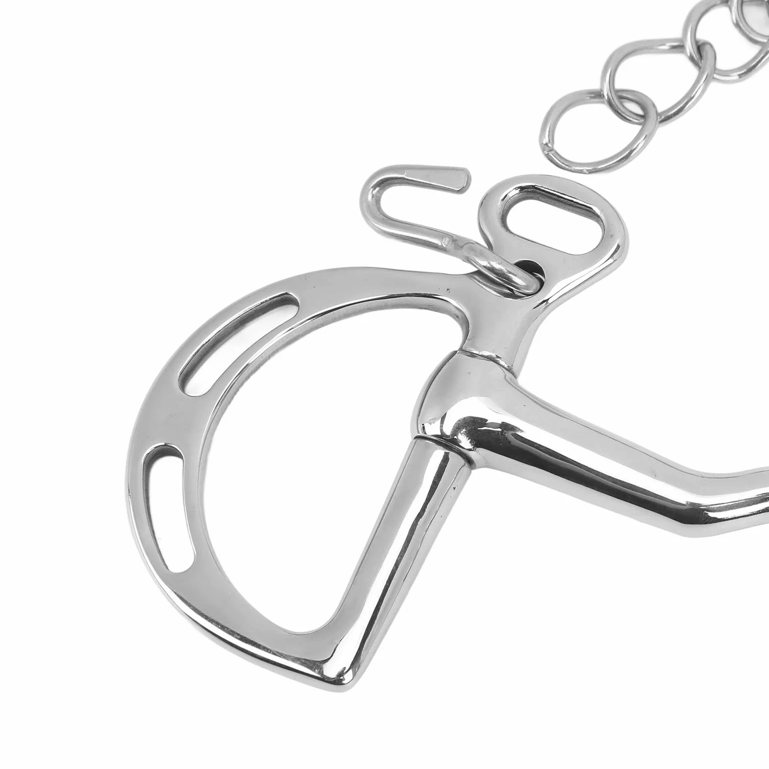Broca de filete de caballo con anillo en D de acero inoxidable con cadena Broca de boca de caballo de 135 mm Equipo de entrenamiento de caballos duradero antimordeduras par