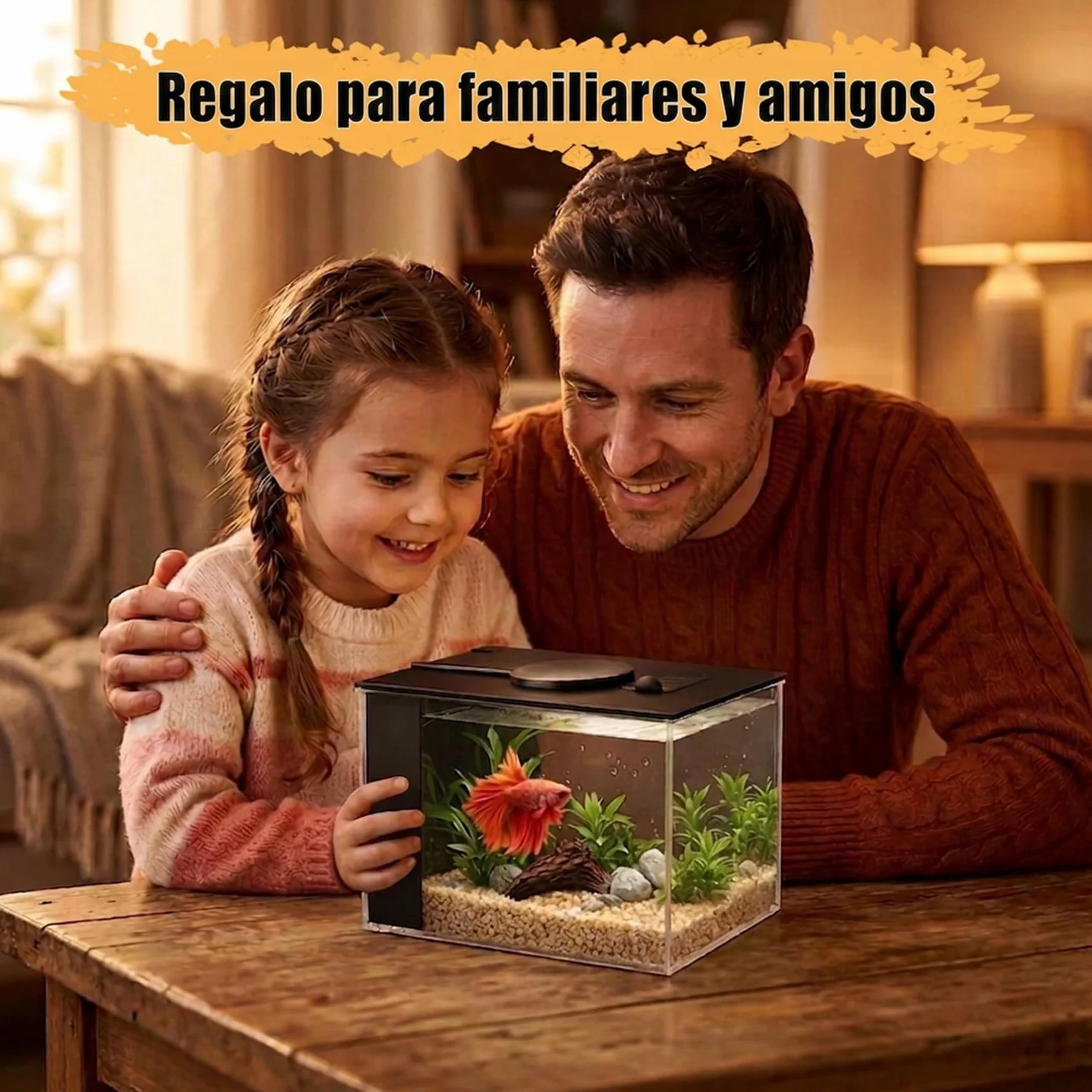 Vehipa 3,7L Acuarios pez Beta Completas, Pequeña Acuario de Acrílico con Bomba de Filtro de Agua y Luz LED, Ideal para Peces Pequeños, Gambas y Plantas (Negro)