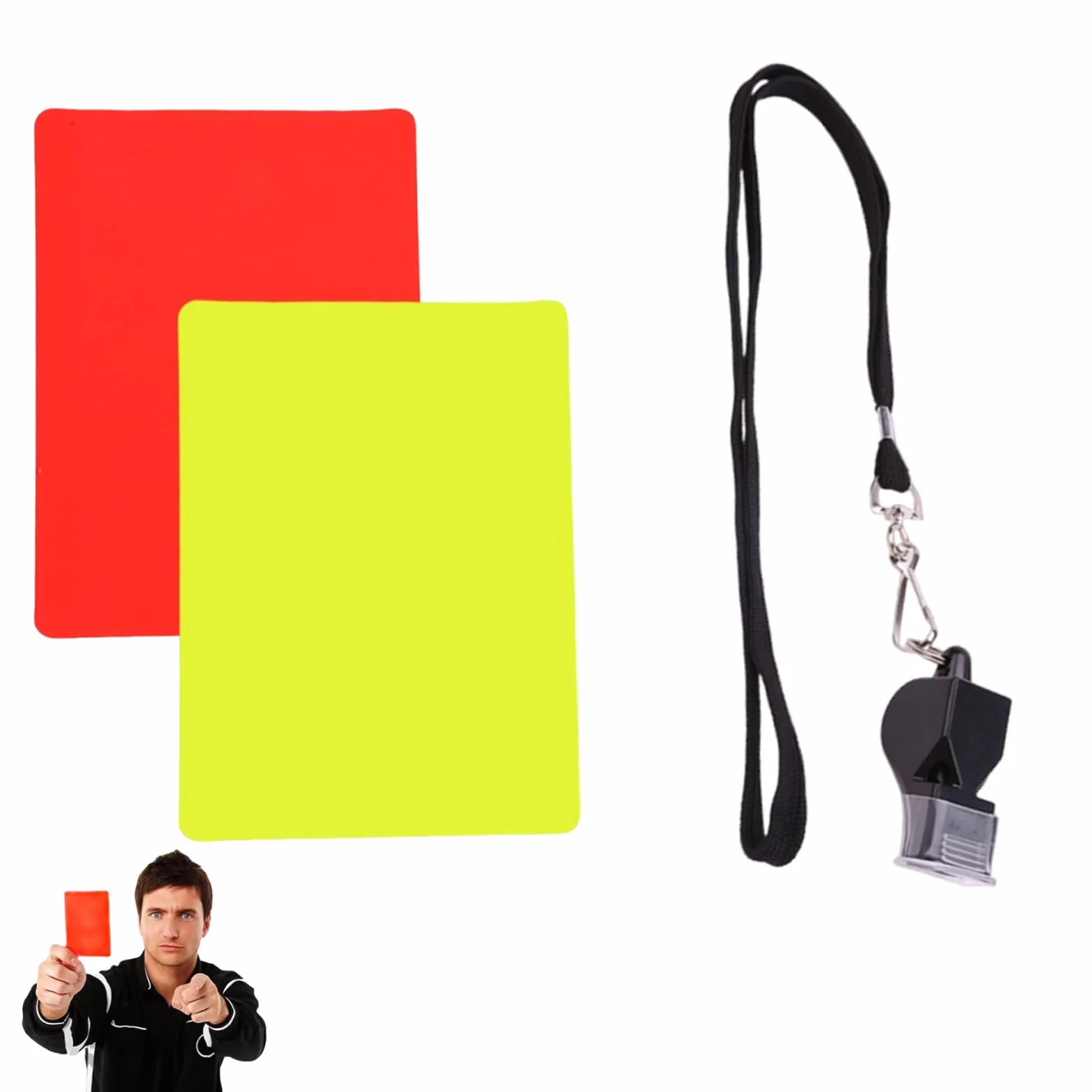 Juego de árbitros para balonmano y fútbol, kit Schiri con tarjeta roja y amarilla, silbato de metal y correa