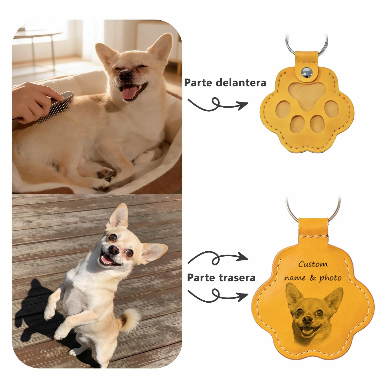 Regalo Conmemorativo Personalizado para Mascotas, Llavero con Foto y Nombre, Porta-Pelos, Piel Grabada para la Pérdida de Perro o Gato, Regalo para Amantes de los Animales
