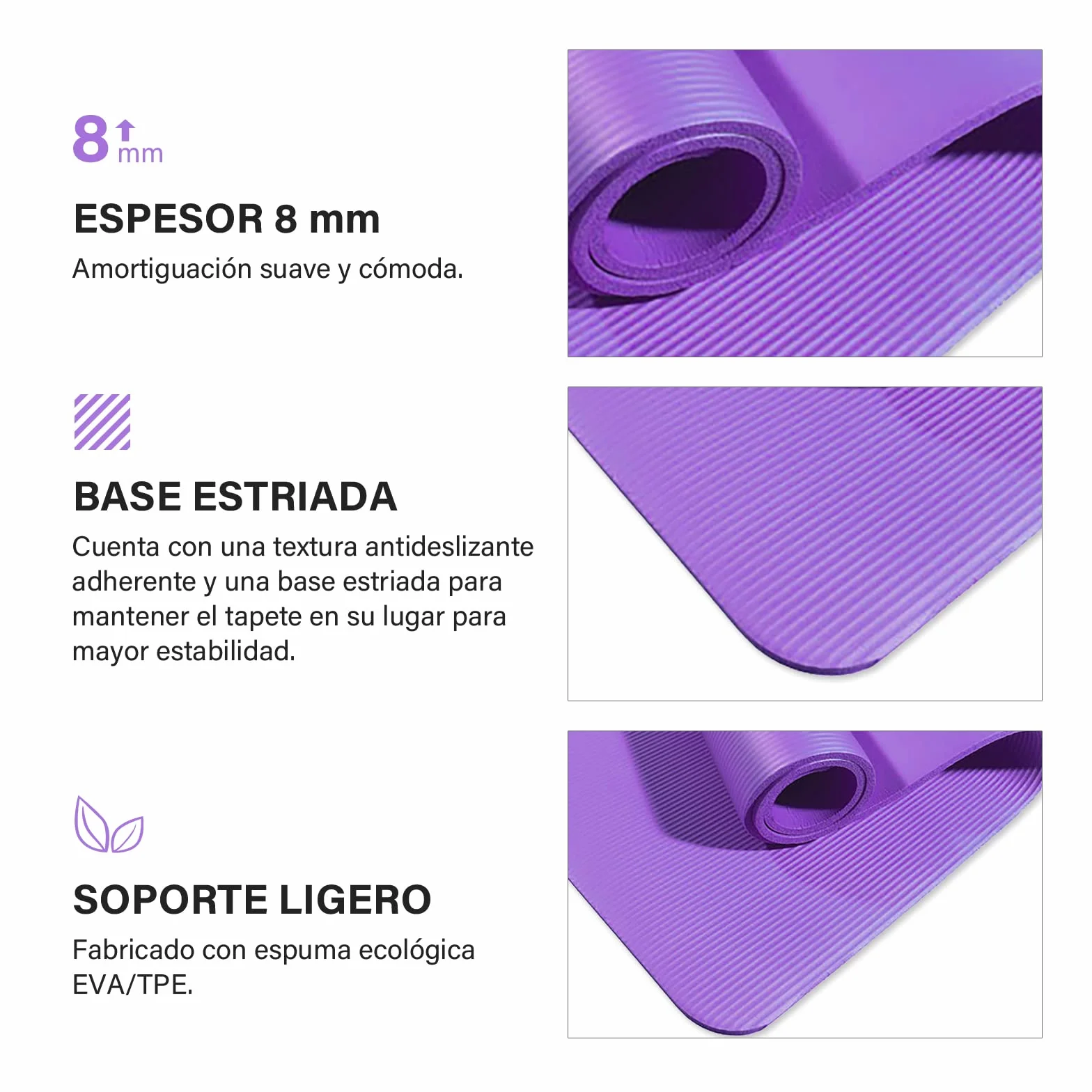 Esterilla Yoga Pilates Fitness NBR Antideslizante 8mm Gruesa Alta Densidad