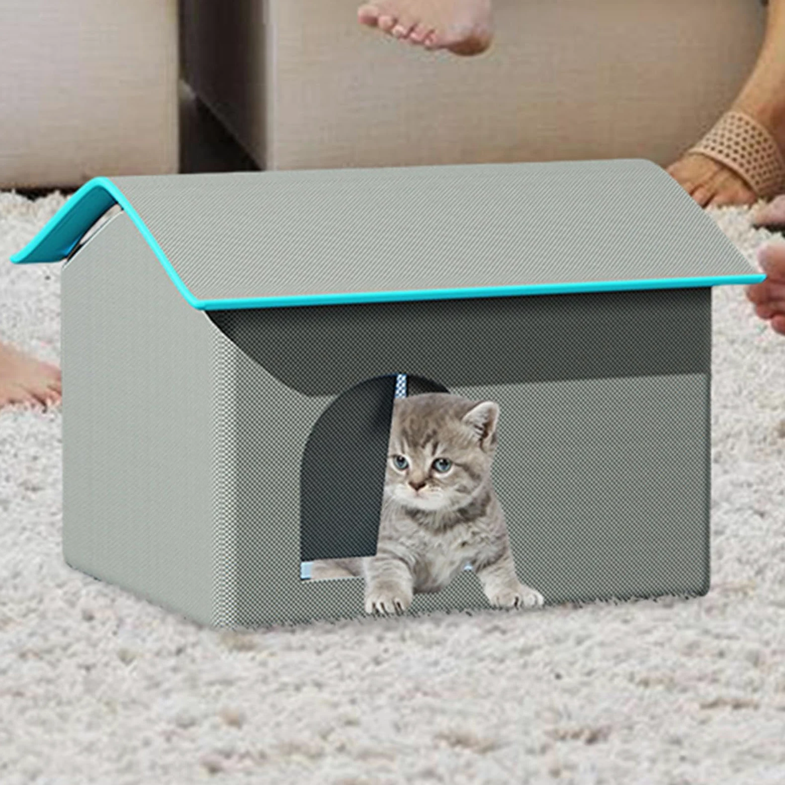 Casa Aire Acondicionado para Gatos, Resistente a Mordeduras, Resistente al | agua, Enfriamiento A Largo Plazo, Cueva para Mascotas con 9 Bloques de Hielo para Cachorros, Casa Refrescante para Gatos