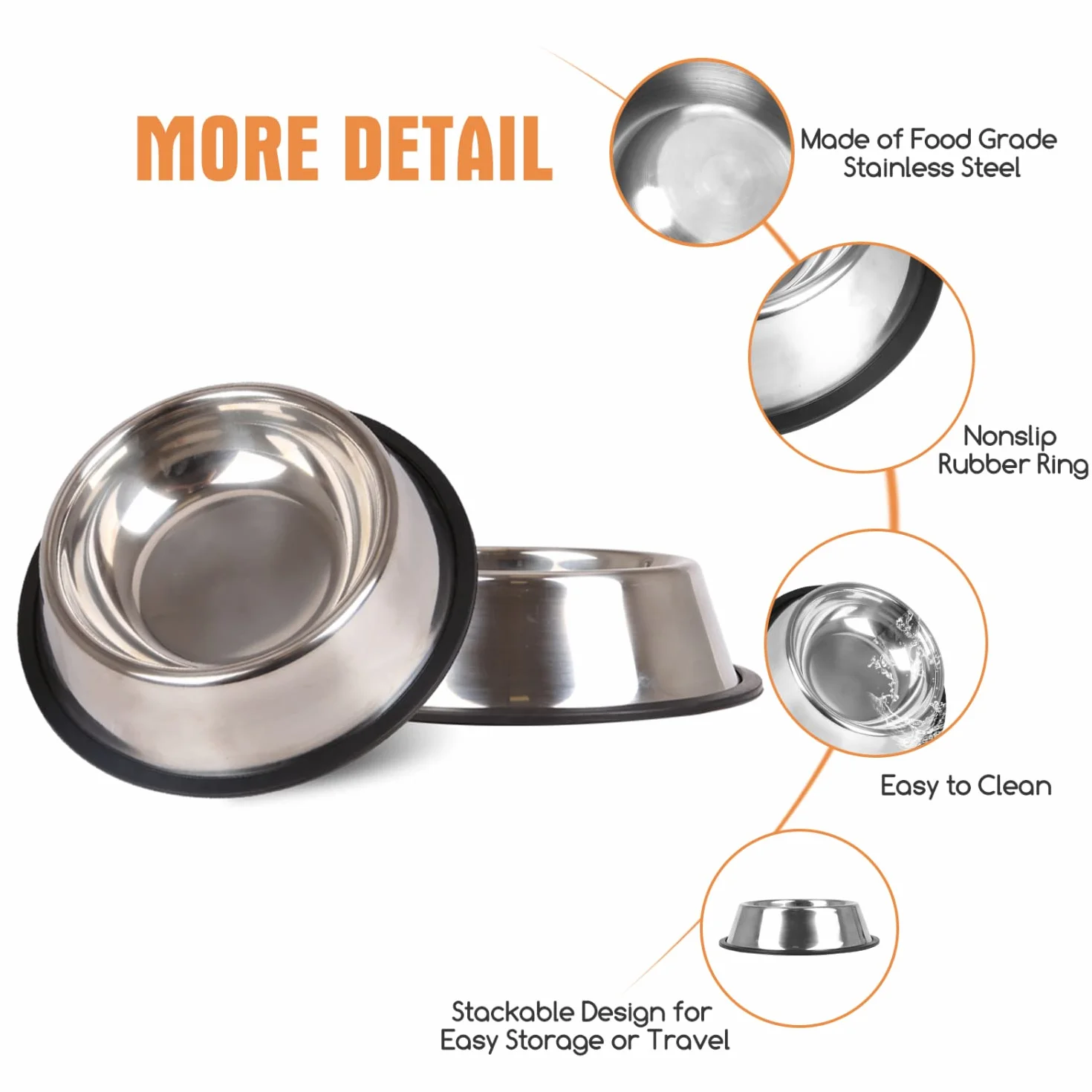Nobleza - 2 Unidades Cuenco para Perros de Acero Inoxidable， Perros Antideslizante Tazón， Cuenco para Mascotas De Acero Inoxidable con Base De Goma Antideslizante para Perros Medianos/Grandes 22.5 CM