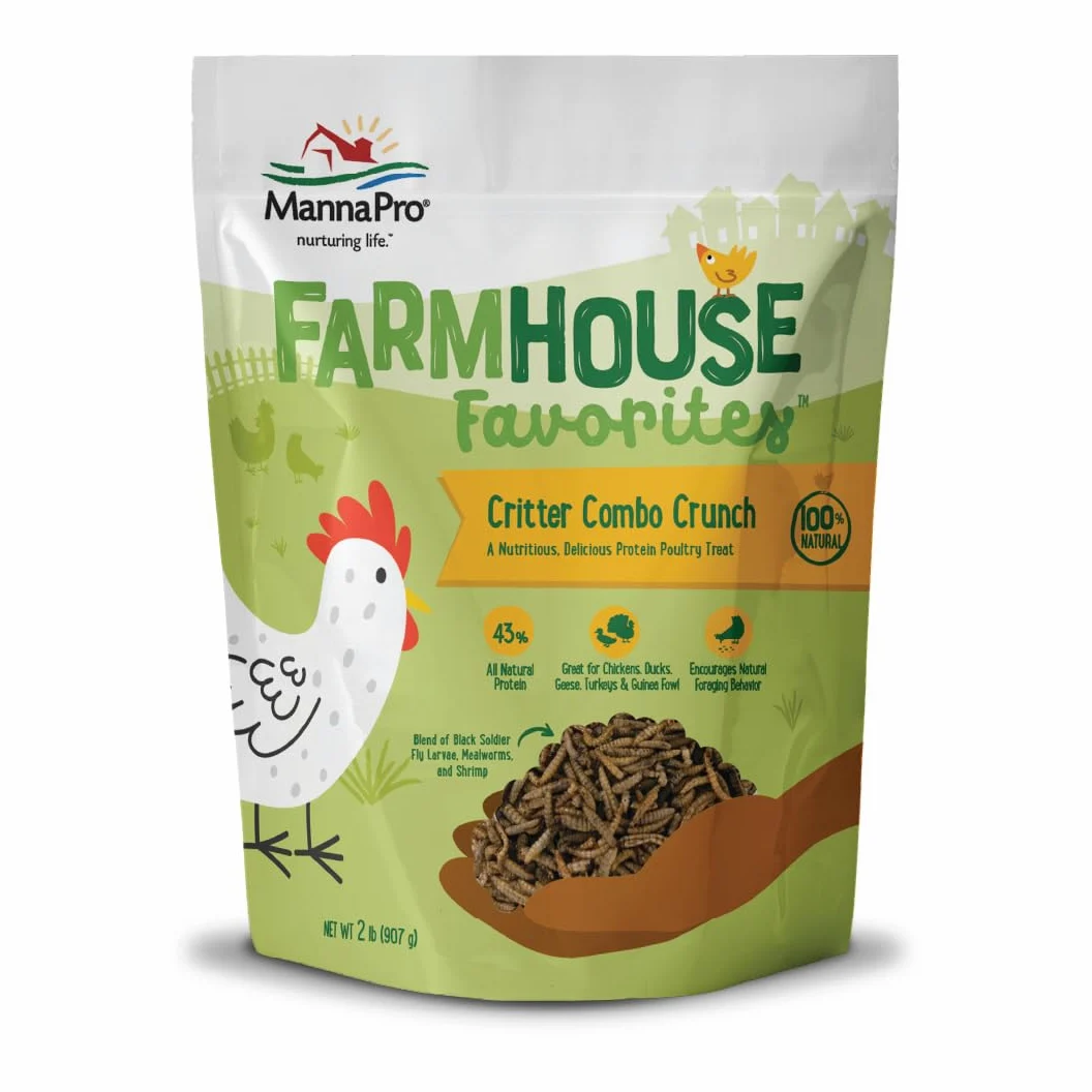 Manna Pro Farmhouse Favorites Critter Combo Crunch - Golosinas para Aves de Corral con proteínas Que promueve el Comportamiento Natural de la alimentación, Mezcla 100% Natural de Larvas Negras de