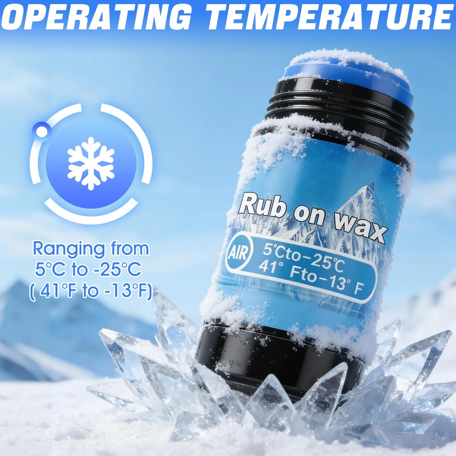 Cera para Esquí y Snowboard 75g, Aplicador de Corcho, Resistente a Bajas Temperaturas